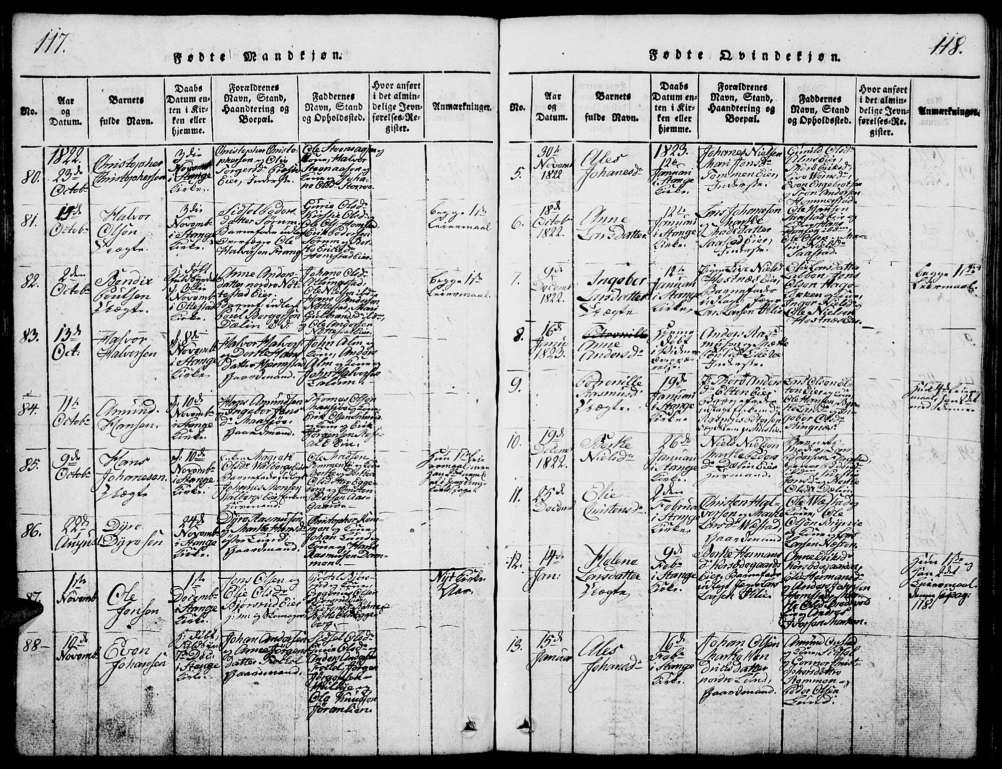 Stange prestekontor, SAH/PREST-002/L/L0001: Parish register (copy) no. 1, 1814-1825, p. 117-118