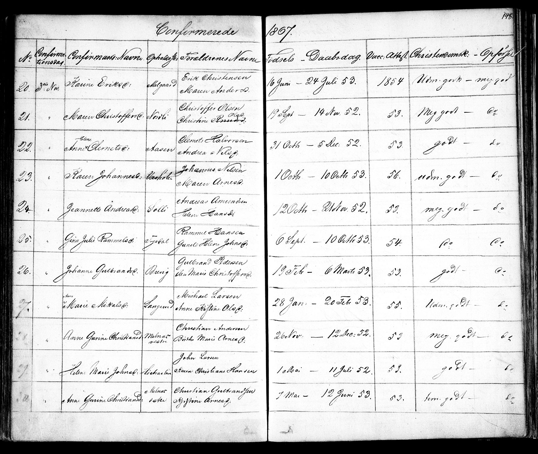 Enebakk prestekontor Kirkebøker, AV/SAO-A-10171c/F/Fa/L0010: Parish register (official) no. I 10, 1829-1876, p. 148