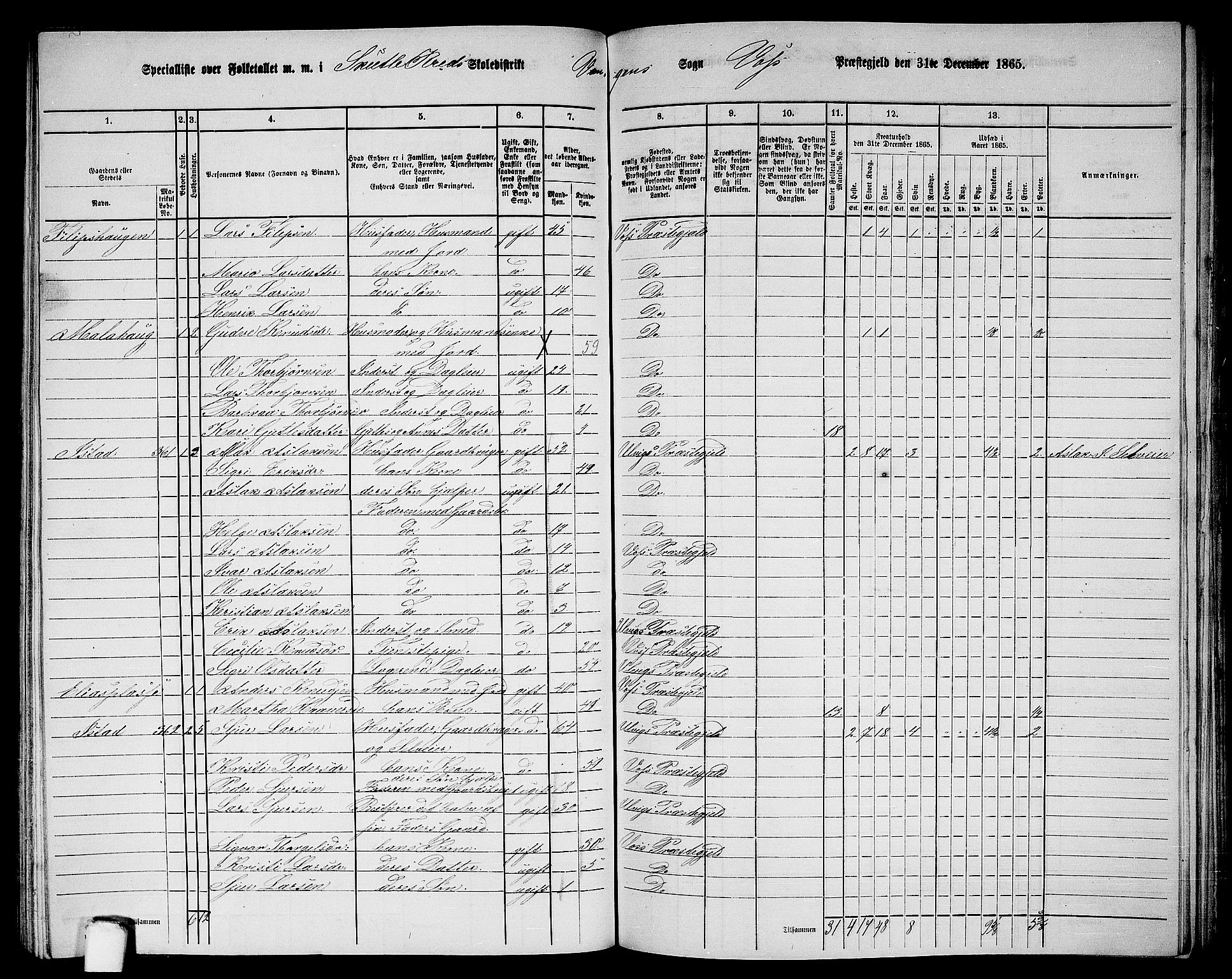 RA, 1865 census for Voss, 1865, p. 167