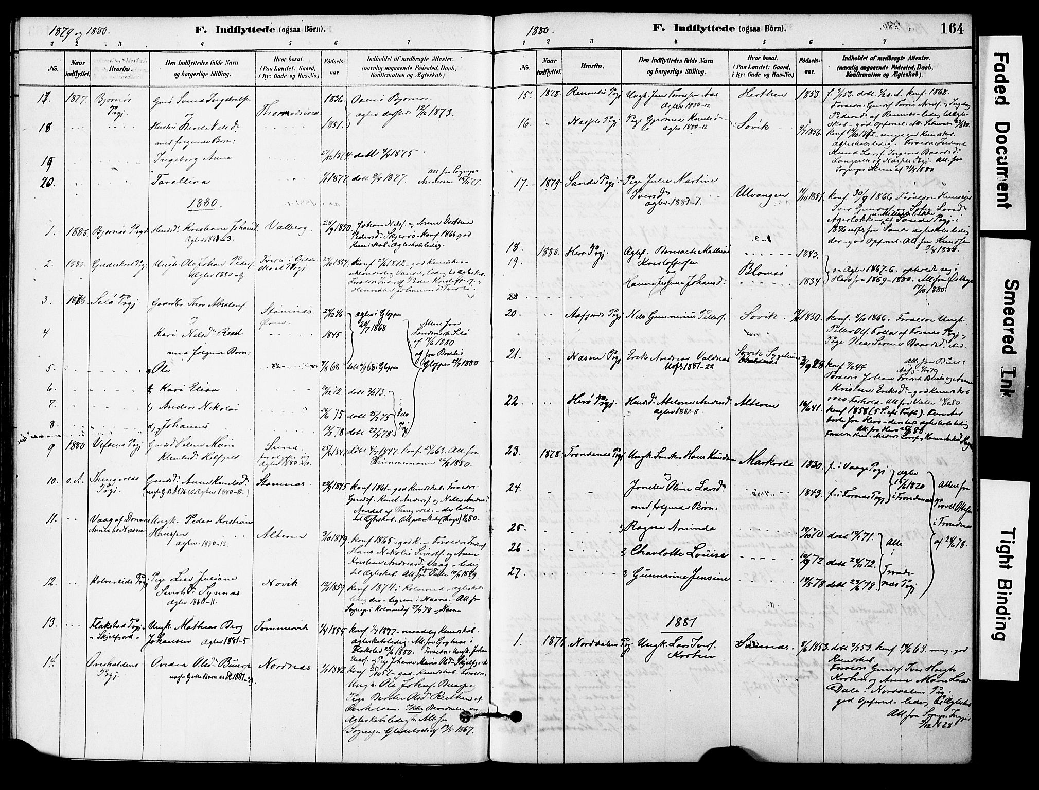 Ministerialprotokoller, klokkerbøker og fødselsregistre - Nordland, AV/SAT-A-1459/830/L0450: Parish register (official) no. 830A14, 1879-1896, p. 164