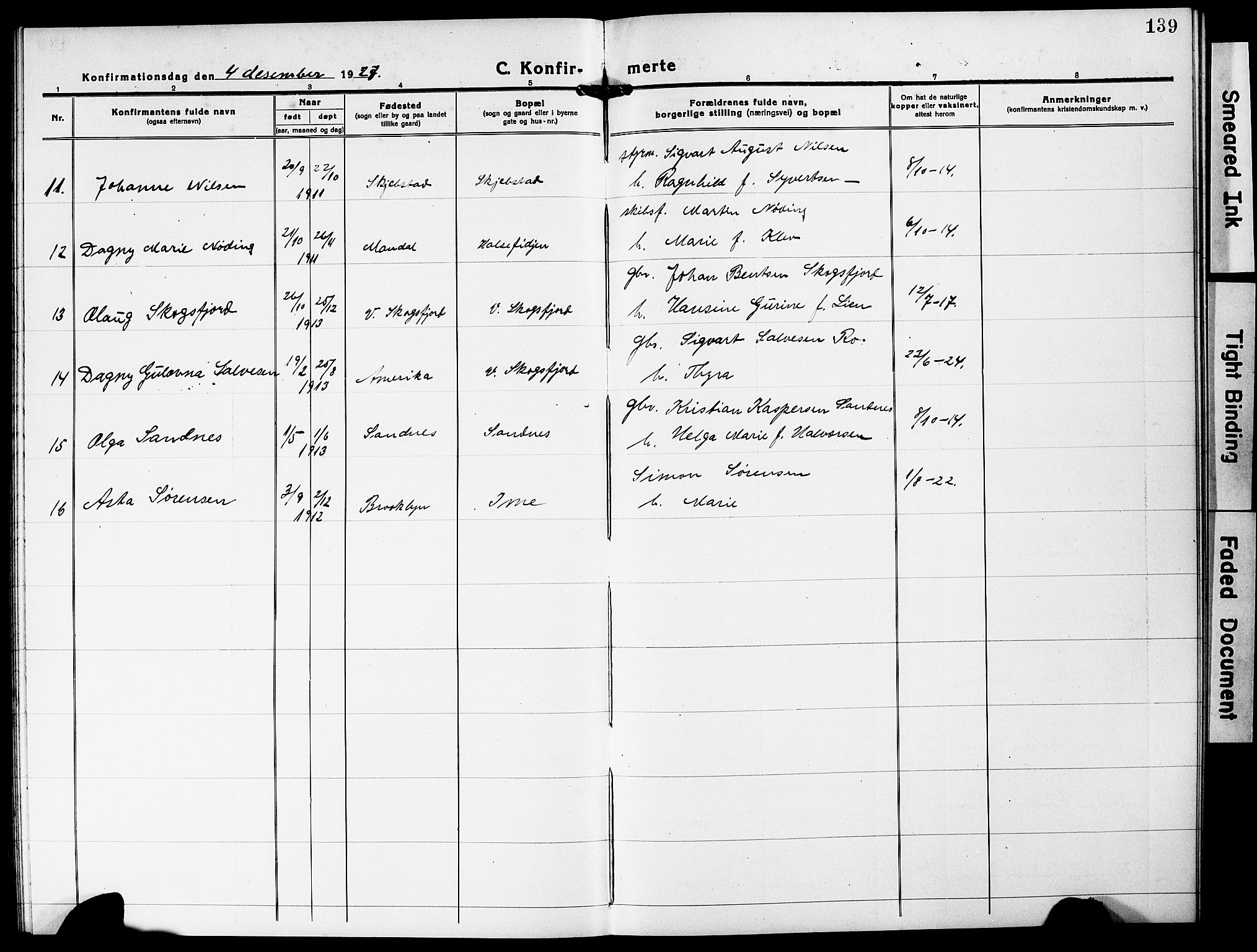 Mandal sokneprestkontor, SAK/1111-0030/F/Fb/Fba/L0013: Parish register (copy) no. B 7, 1918-1931, p. 139