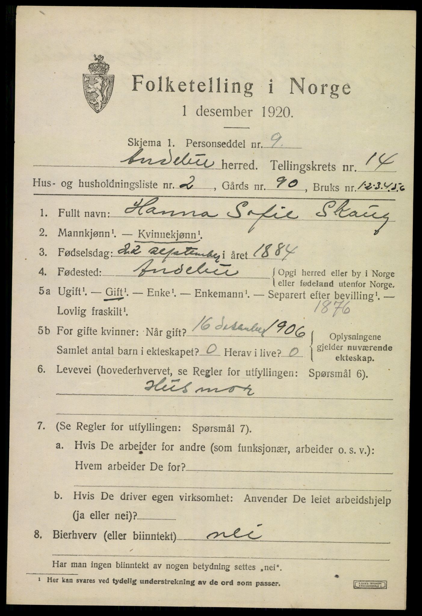 SAKO, 1920 census for Andebu, 1920, p. 5128