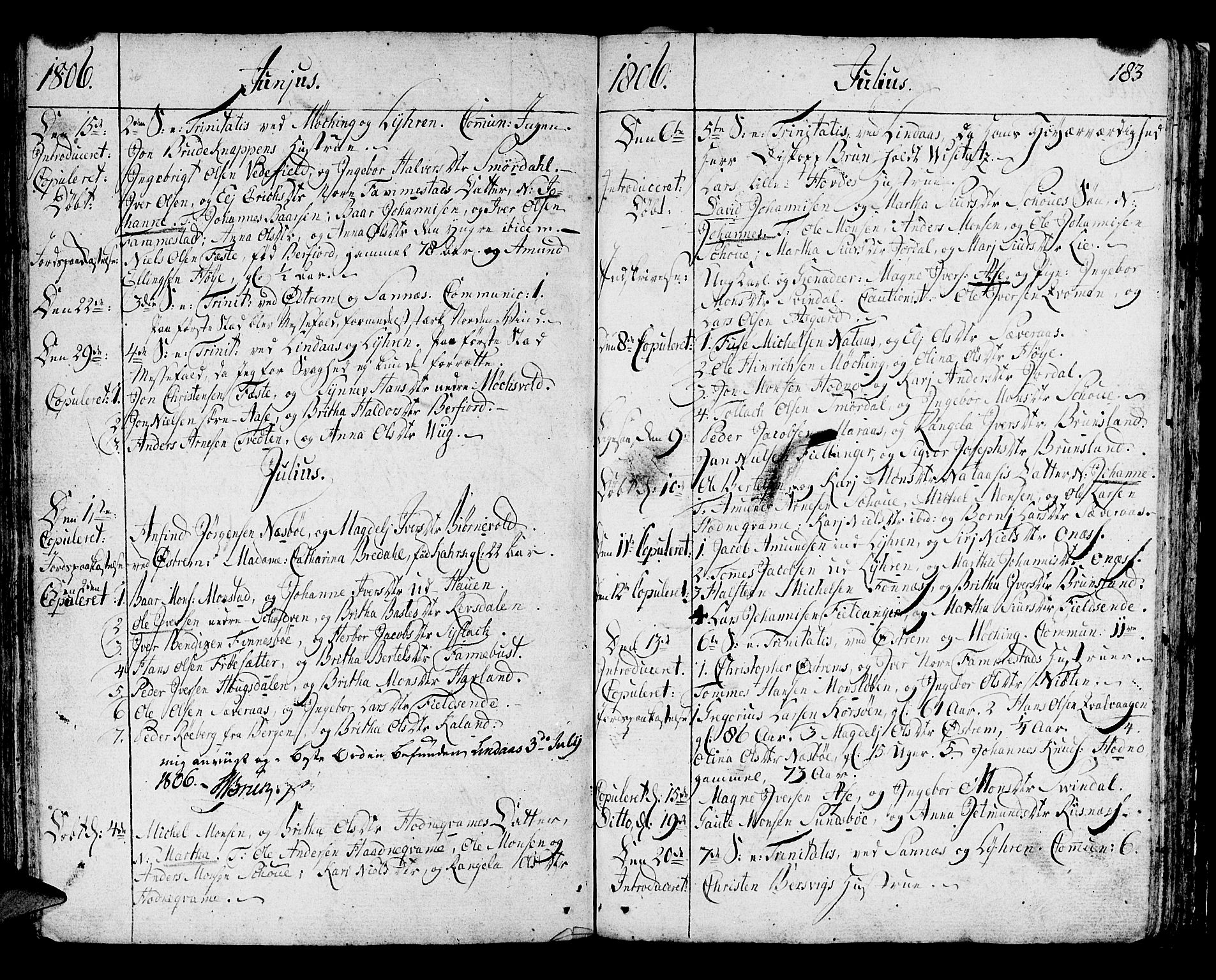 Lindås Sokneprestembete, AV/SAB-A-76701/H/Haa/Haaa/L0005: Parish register (official) no. A 5, 1791-1813, p. 183