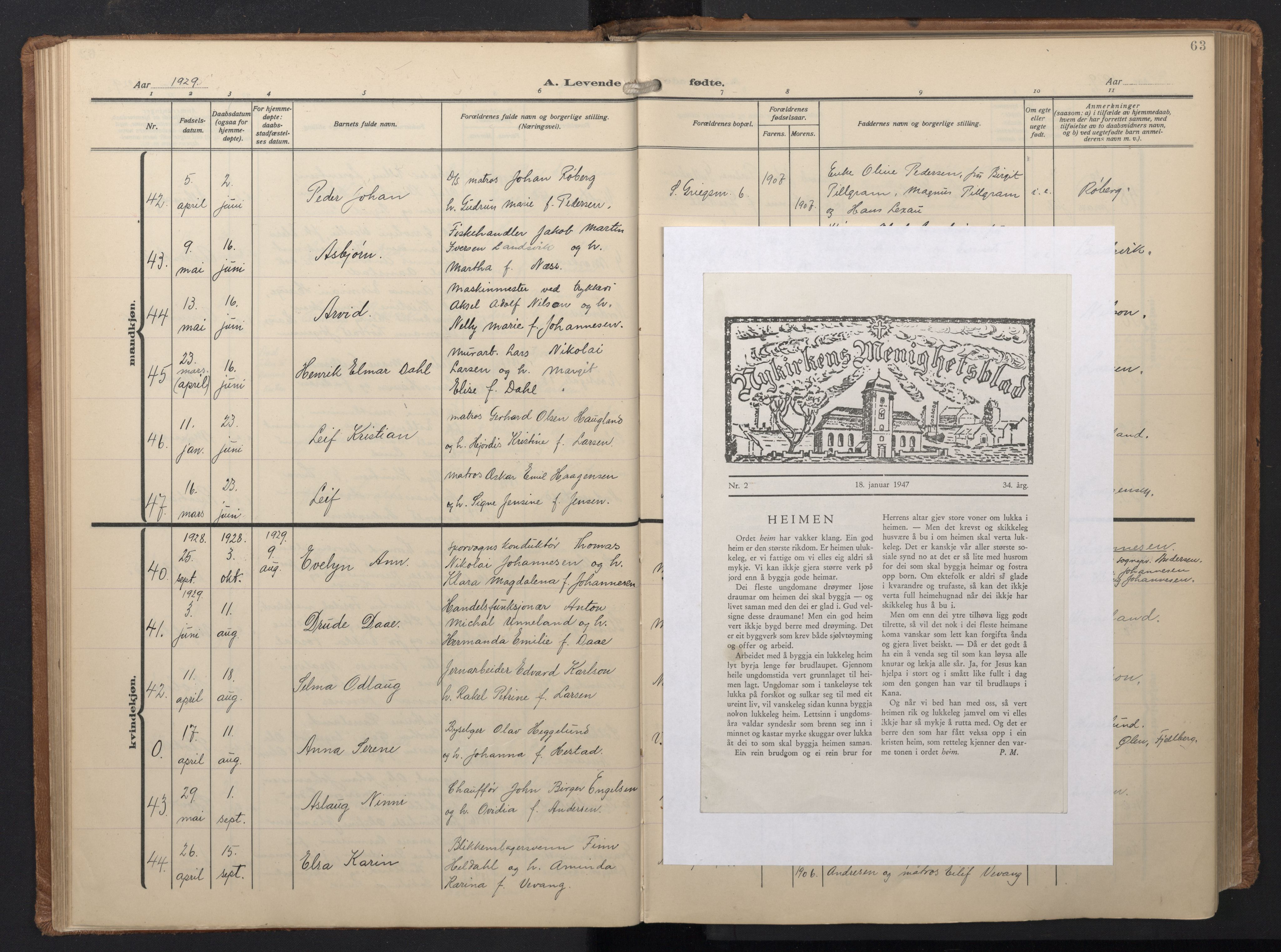 Nykirken Sokneprestembete, SAB/A-77101/H/Hab: Parish register (copy) no. B 9, 1925-1948, p. 63