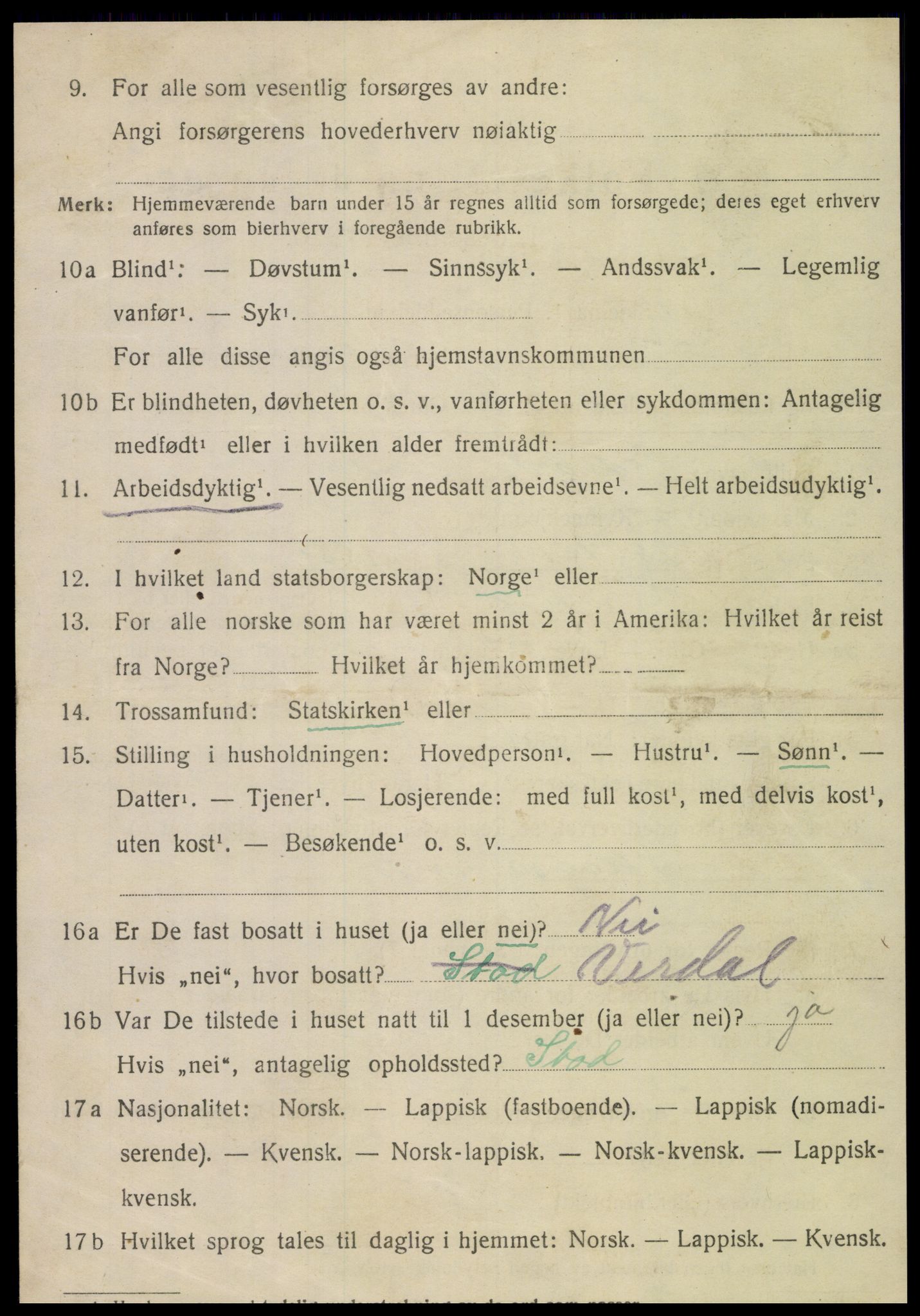 SAT, 1920 census for Stod, 1920, p. 1271