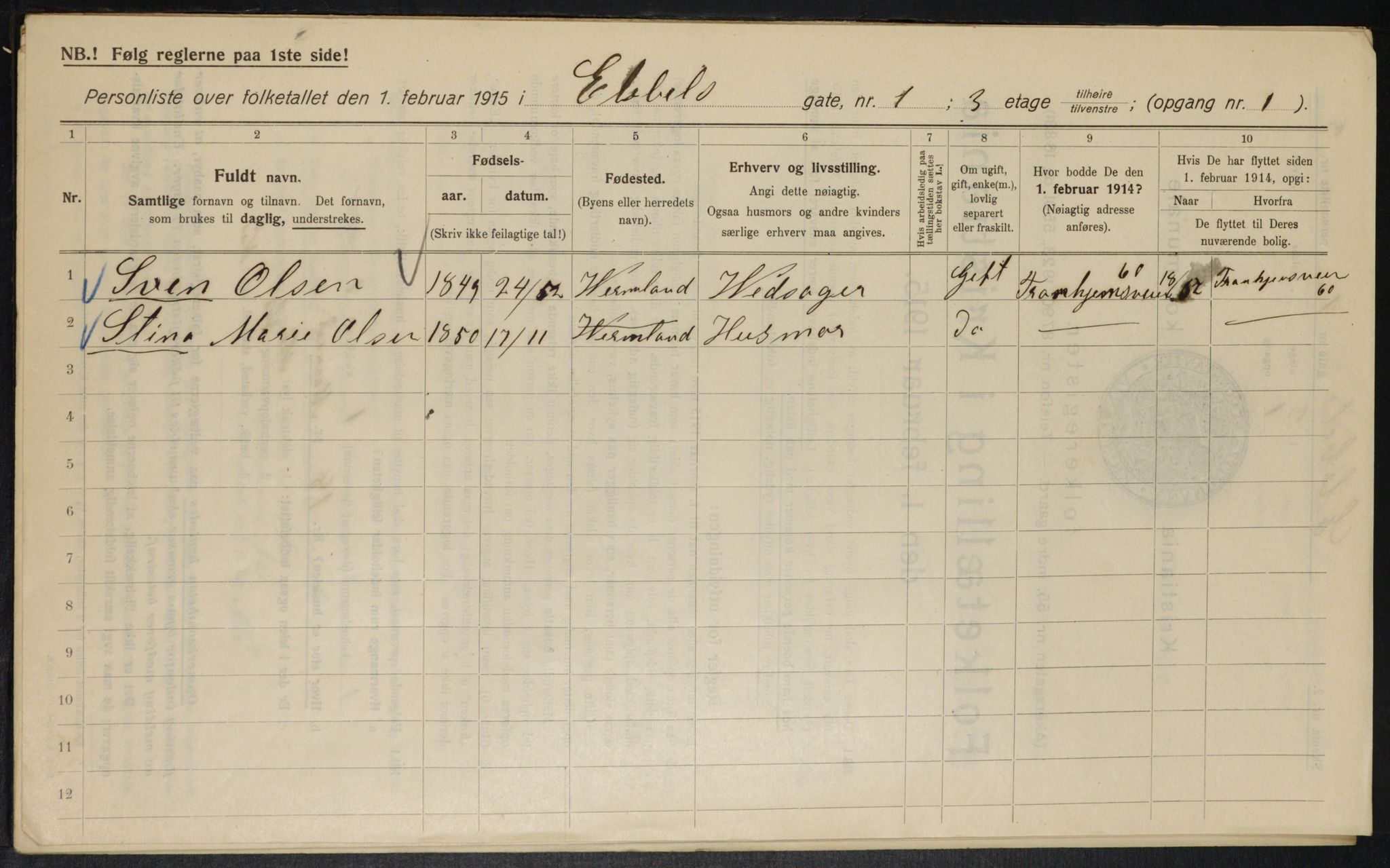 OBA, Municipal Census 1915 for Kristiania, 1915, p. 17554