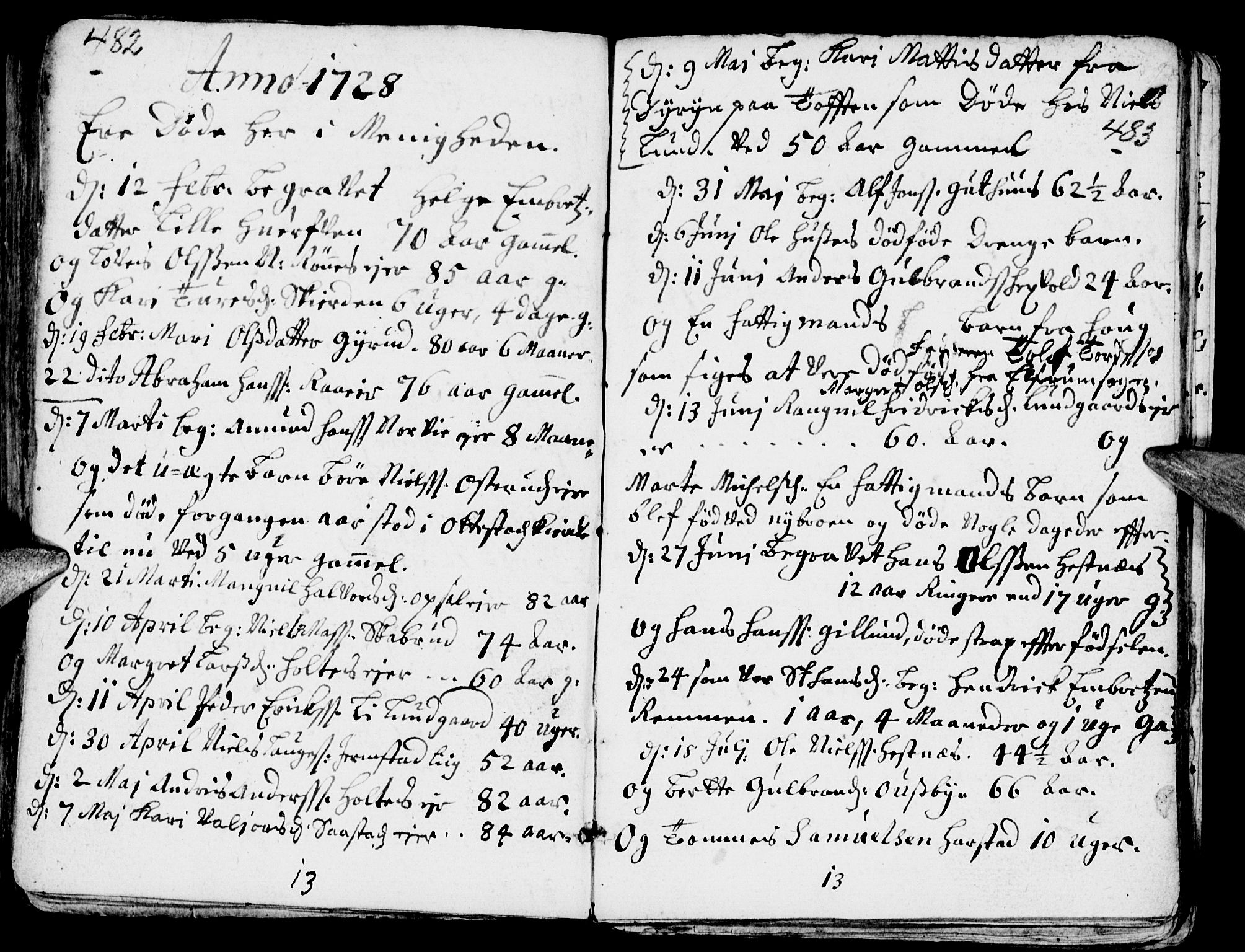 Stange prestekontor, SAH/PREST-002/K/L0002: Parish register (official) no. 2, 1724-1740, p. 482-483