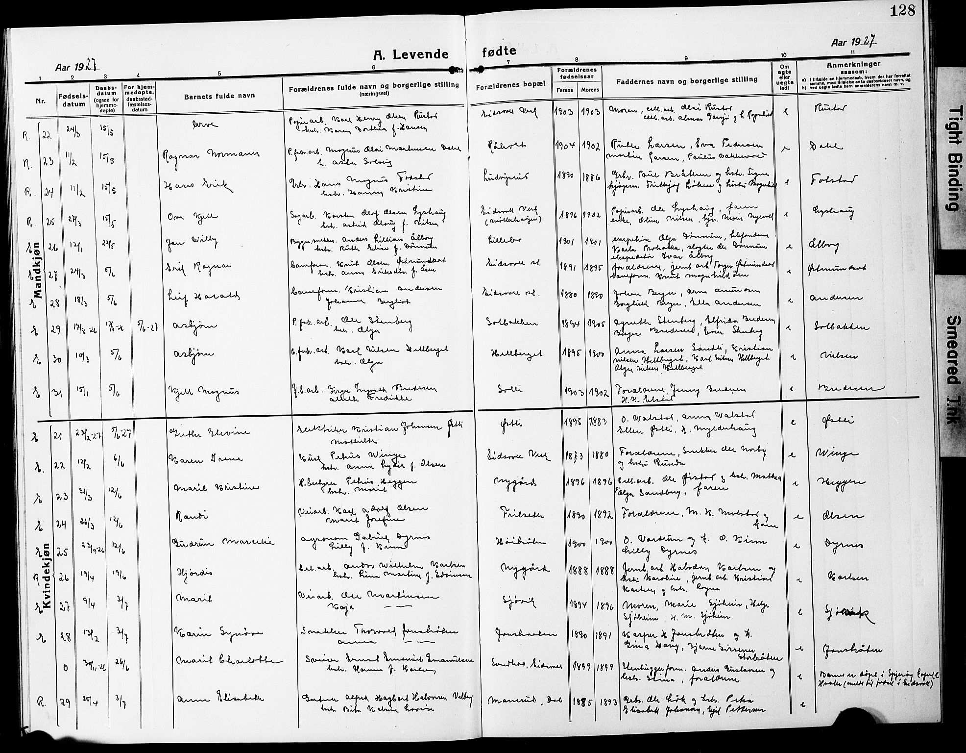 Eidsvoll prestekontor Kirkebøker, AV/SAO-A-10888/G/Ga/L0010: Parish register (copy) no. I 10, 1919-1929, p. 128