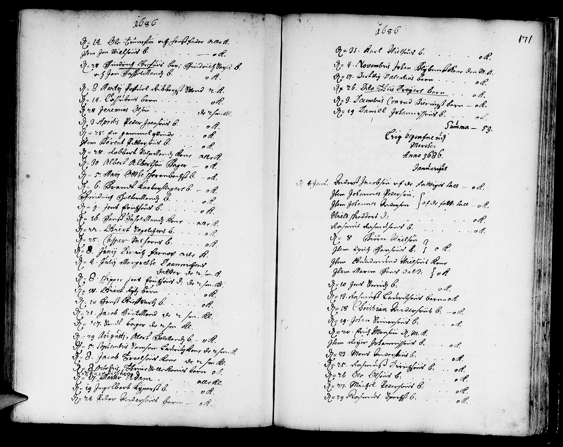 Korskirken sokneprestembete, AV/SAB-A-76101/H/Haa/L0001: Parish register (official) no. A 1, 1674-1688, p. 171