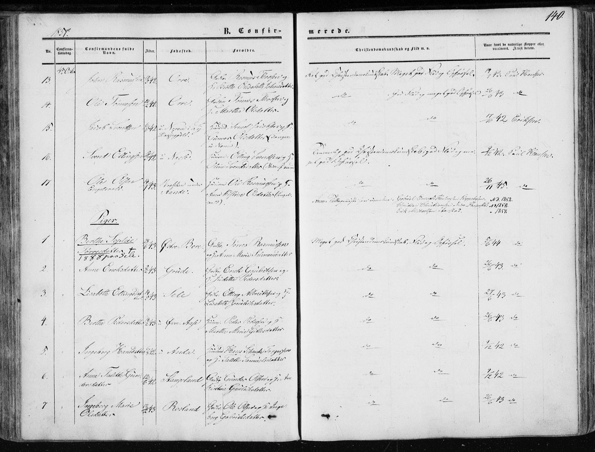 Klepp sokneprestkontor, AV/SAST-A-101803/001/3/30BA/L0005: Parish register (official) no. A 5, 1853-1870, p. 140