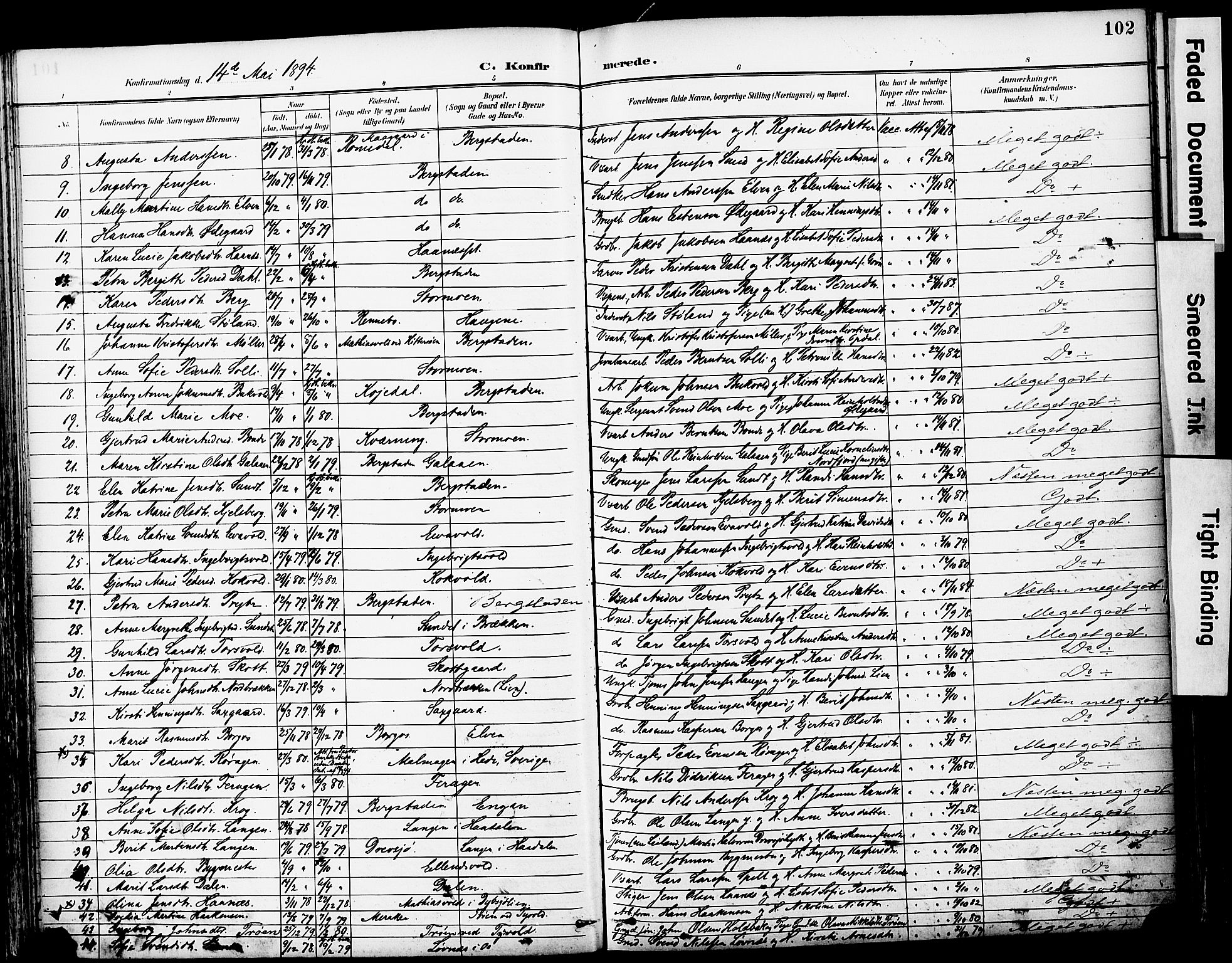 Ministerialprotokoller, klokkerbøker og fødselsregistre - Sør-Trøndelag, AV/SAT-A-1456/681/L0935: Parish register (official) no. 681A13, 1890-1898, p. 102