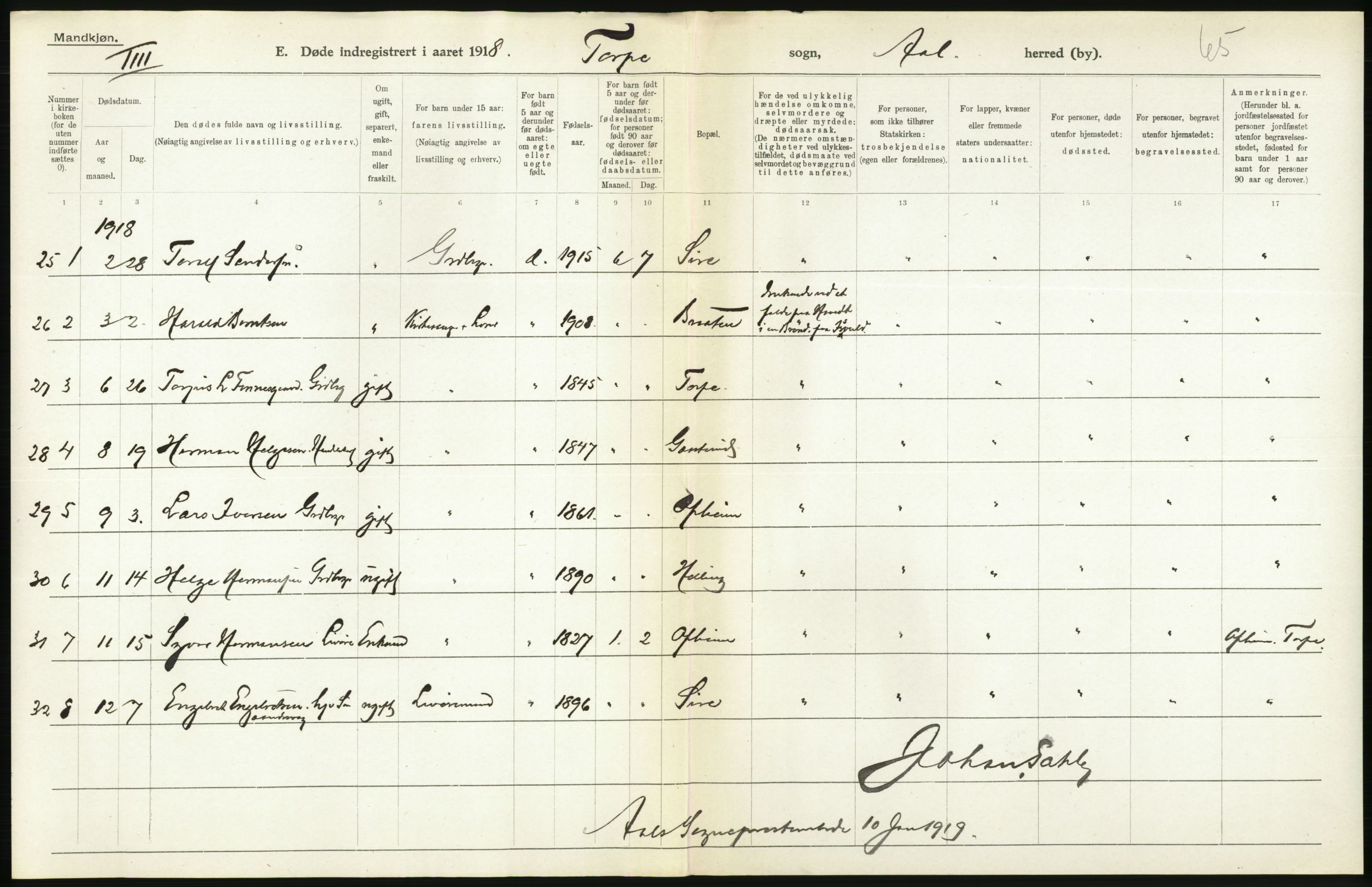 Statistisk sentralbyrå, Sosiodemografiske emner, Befolkning, AV/RA-S-2228/D/Df/Dfb/Dfbh/L0020: Buskerud fylke: Døde. Bygder og byer., 1918, p. 198