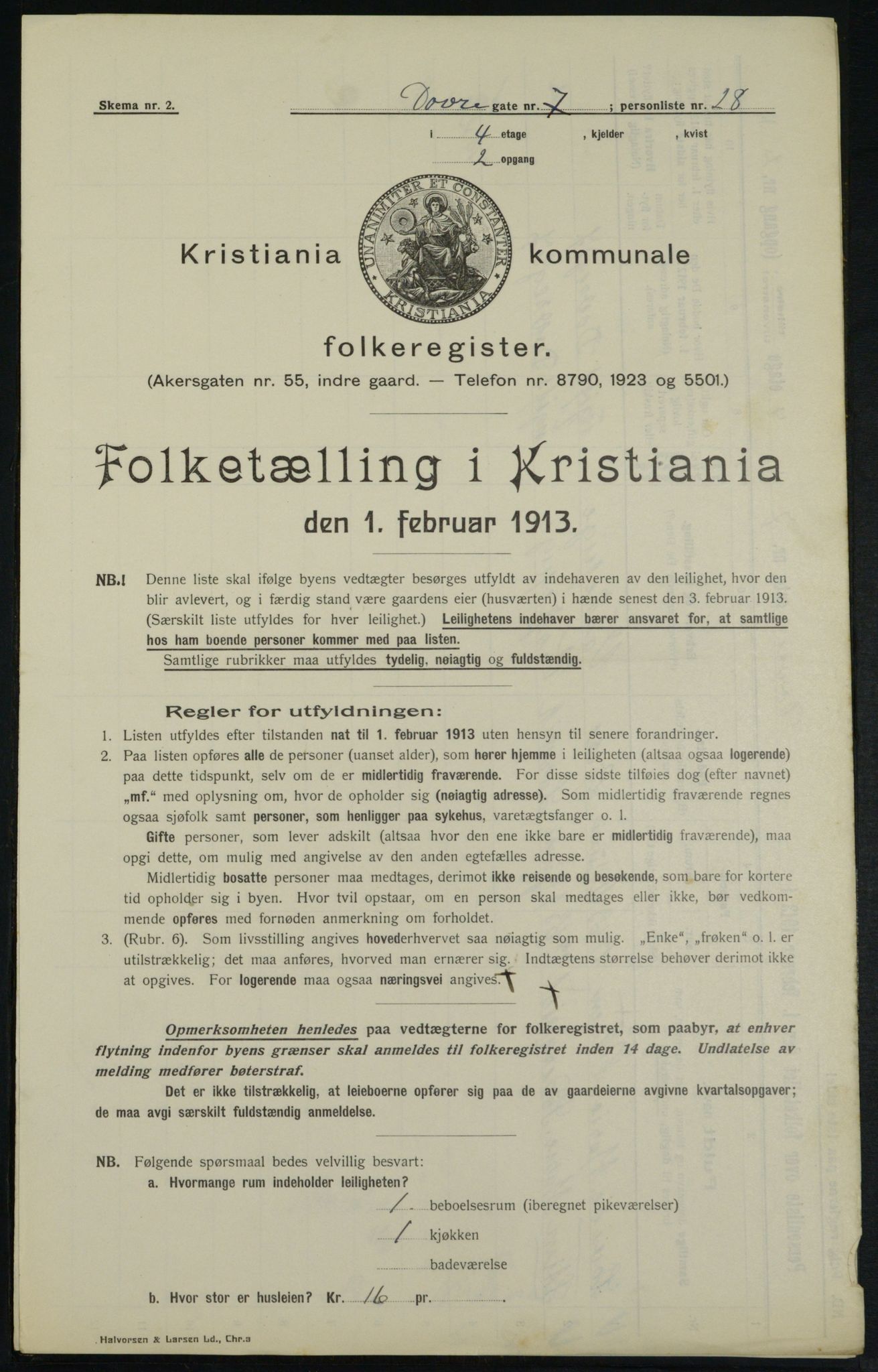 OBA, Municipal Census 1913 for Kristiania, 1913, p. 16289