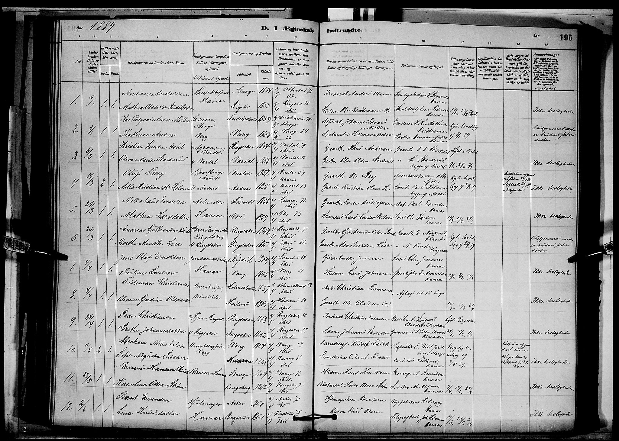 Vang prestekontor, Hedmark, SAH/PREST-008/H/Ha/Hab/L0012: Parish register (copy) no. 12, 1878-1889, p. 195