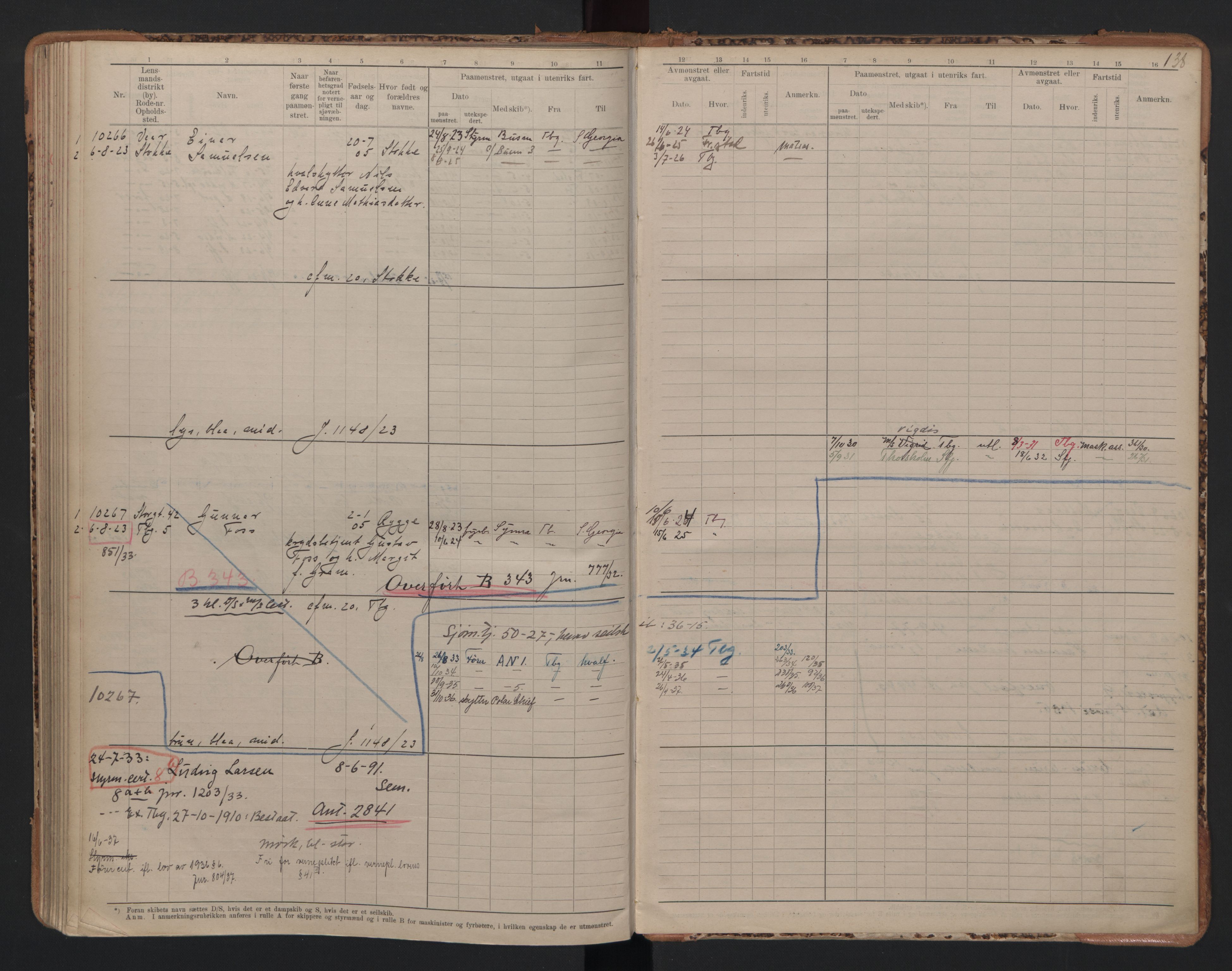 Tønsberg innrulleringskontor, AV/SAKO-A-786/F/Fc/Fcb/L0010: Hovedrulle Patent nr. 9993-1923, 1922-1923, p. 138