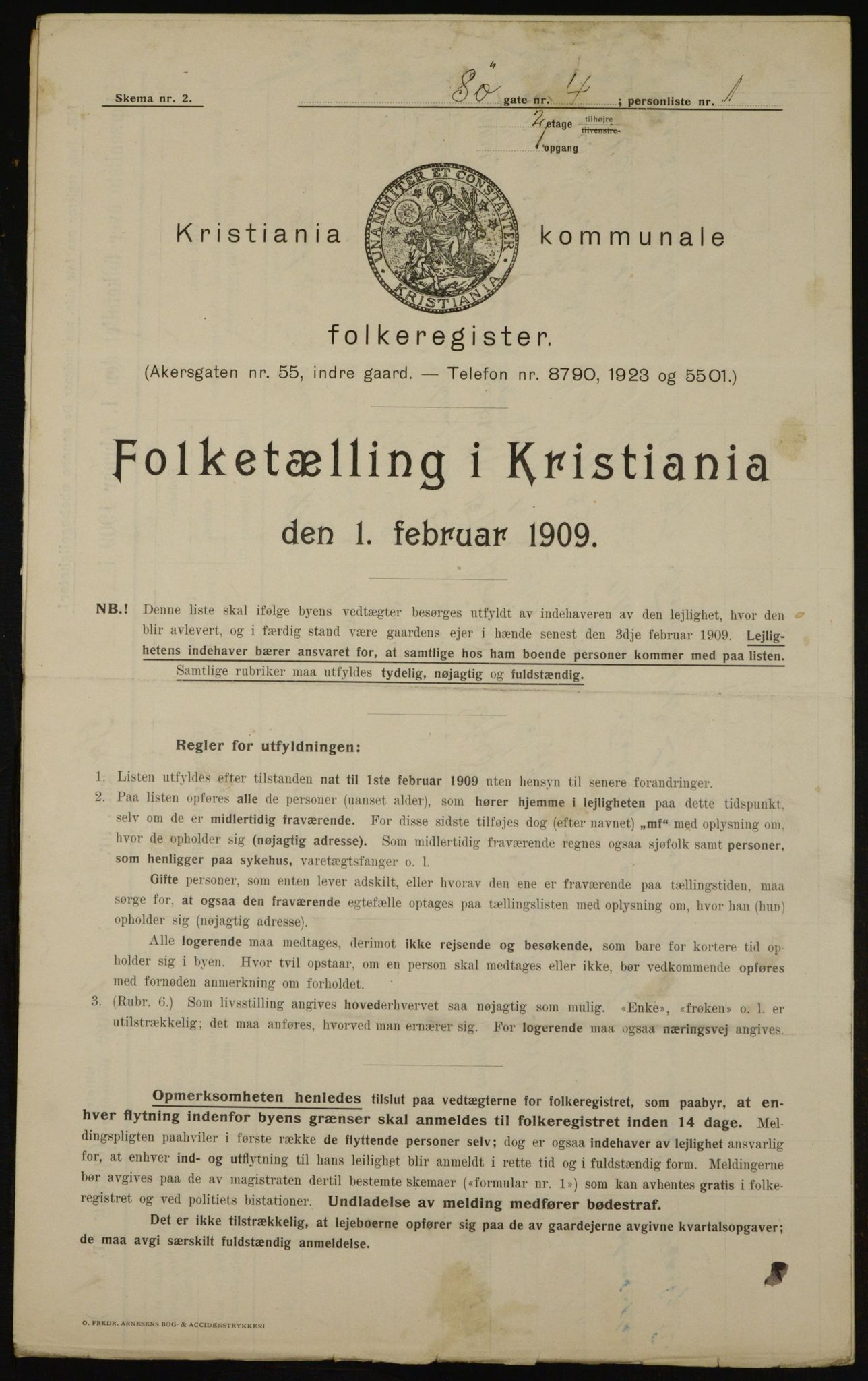 OBA, Municipal Census 1909 for Kristiania, 1909, p. 96176