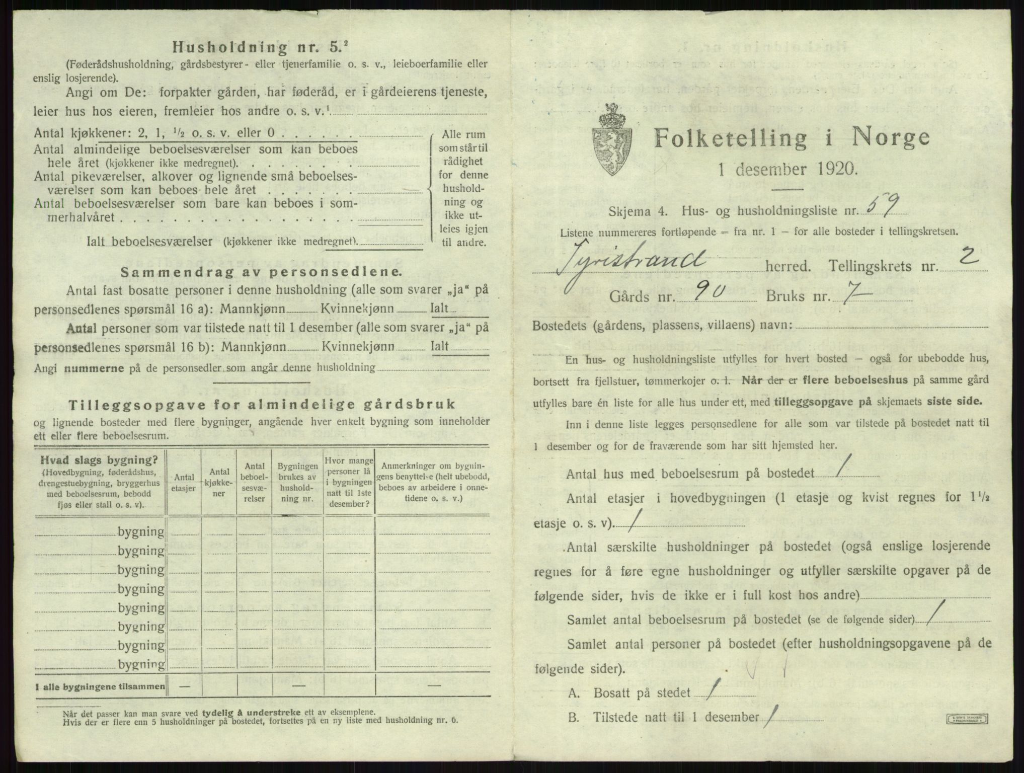 SAKO, 1920 census for Tyristrand, 1920, p. 248