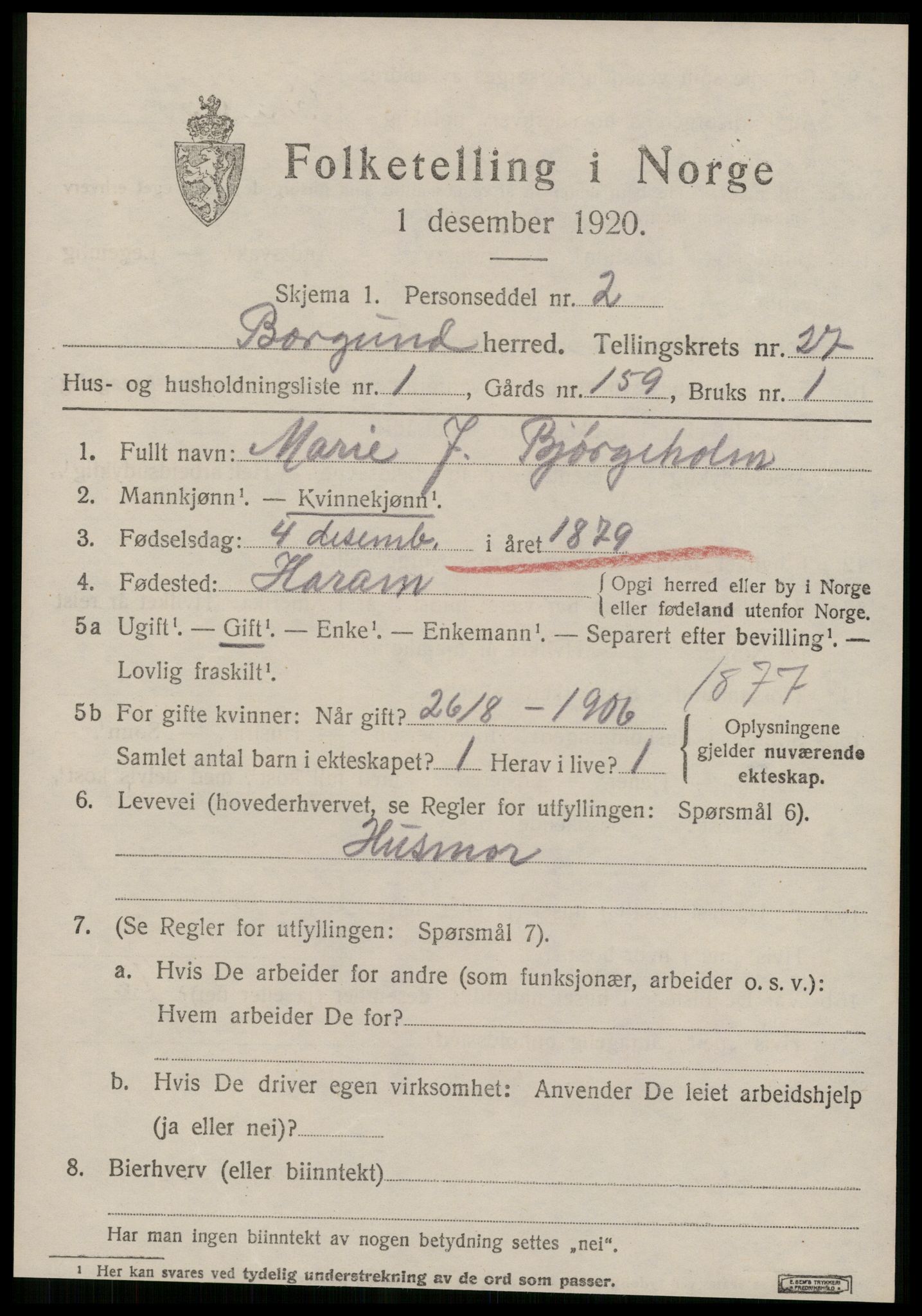 SAT, 1920 census for Borgund, 1920, p. 17708