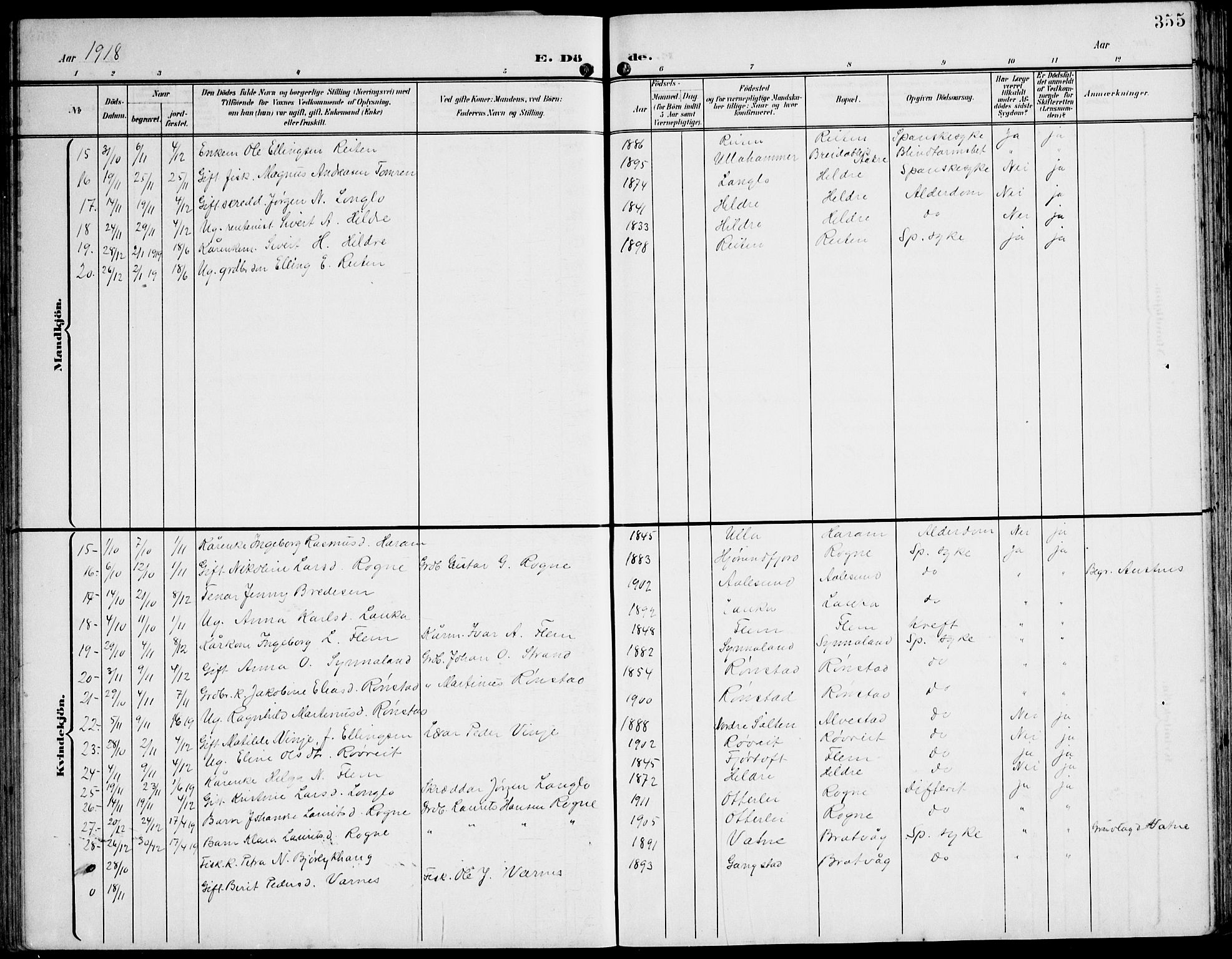 Ministerialprotokoller, klokkerbøker og fødselsregistre - Møre og Romsdal, AV/SAT-A-1454/536/L0511: Parish register (copy) no. 536C06, 1899-1944, p. 355