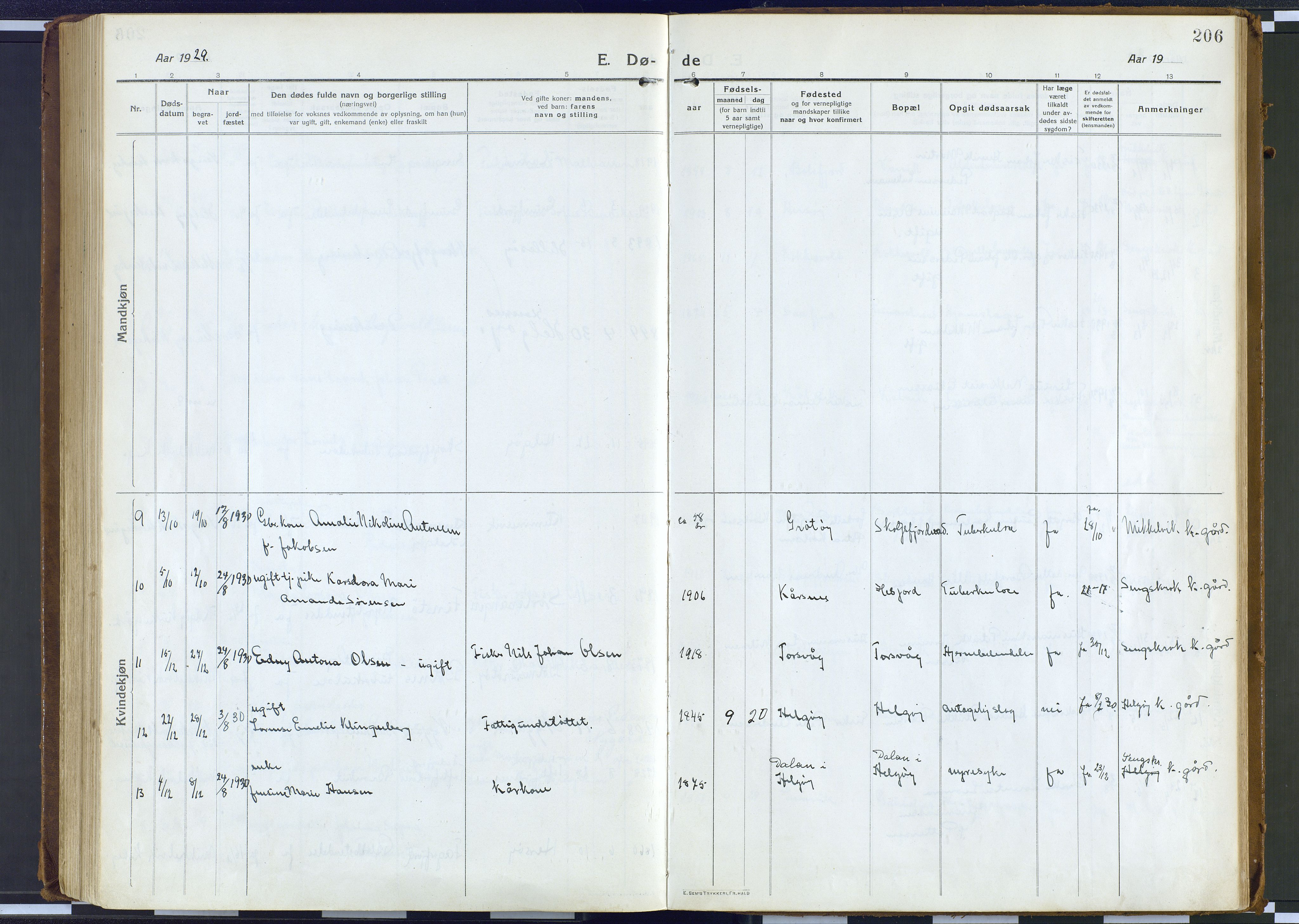 Karlsøy sokneprestembete, AV/SATØ-S-1299/H/Ha/Haa/L0016kirke: Parish register (official) no. 16, 1916-1934, p. 206