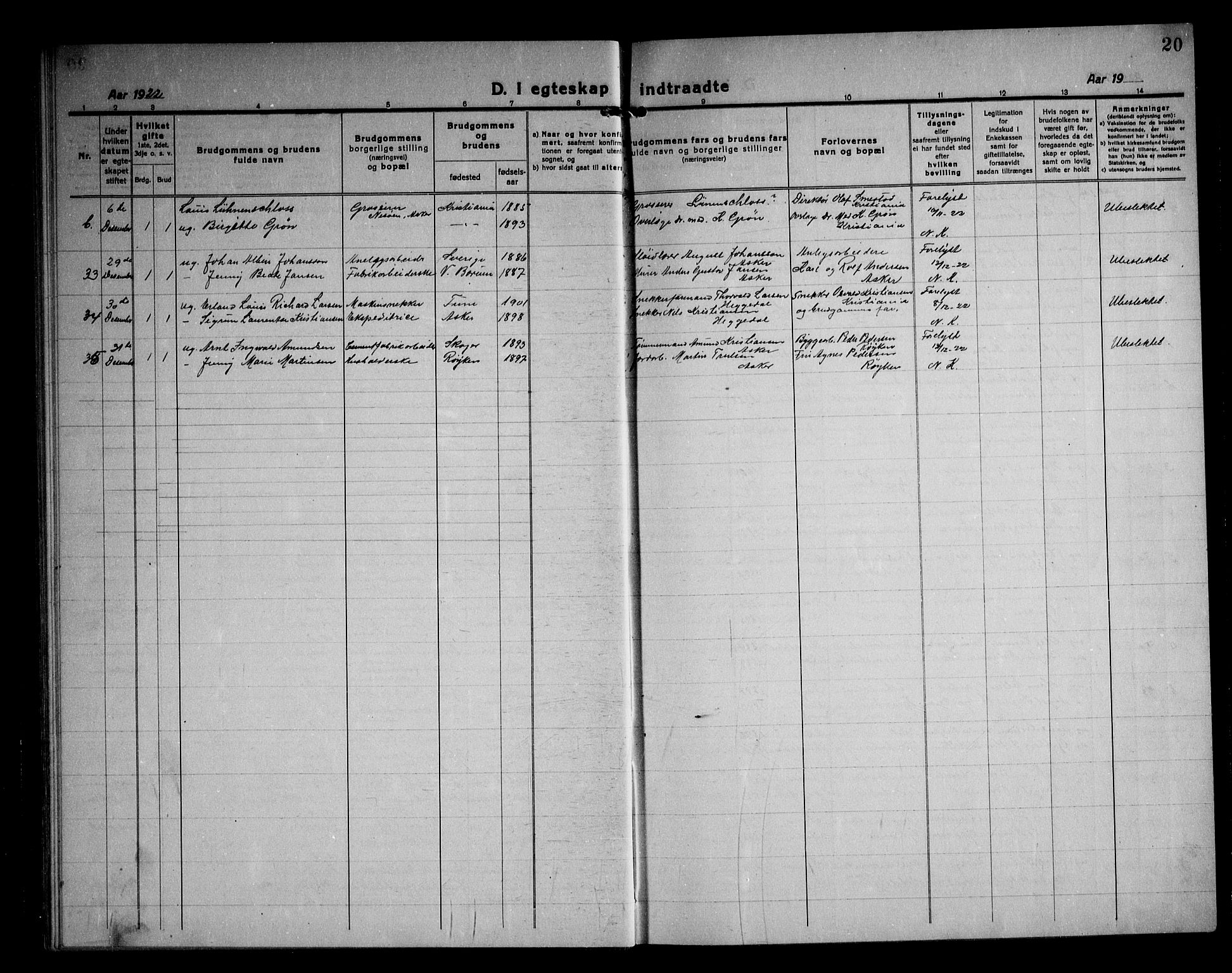 Asker prestekontor Kirkebøker, AV/SAO-A-10256a/F/Fa/L0020: Parish register (official) no. I 20, 1918-1948, p. 20