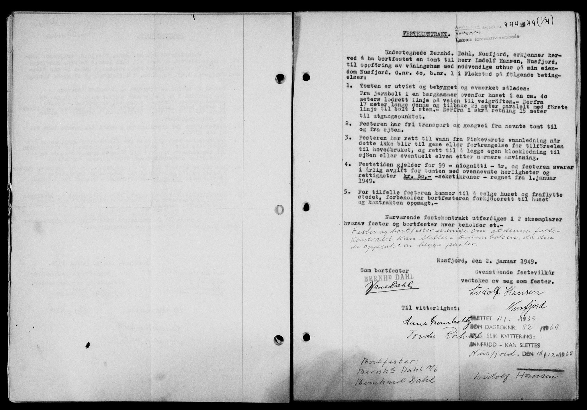 Lofoten sorenskriveri, SAT/A-0017/1/2/2C/L0020a: Mortgage book no. 20a, 1948-1949, Diary no: : 744/1949