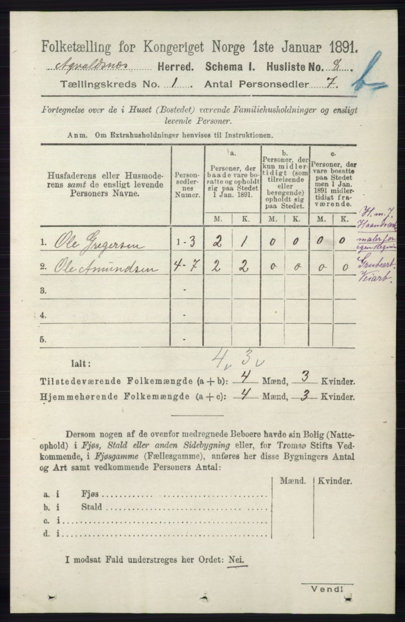 RA, 1891 census for 1147 Avaldsnes, 1891, p. 1136