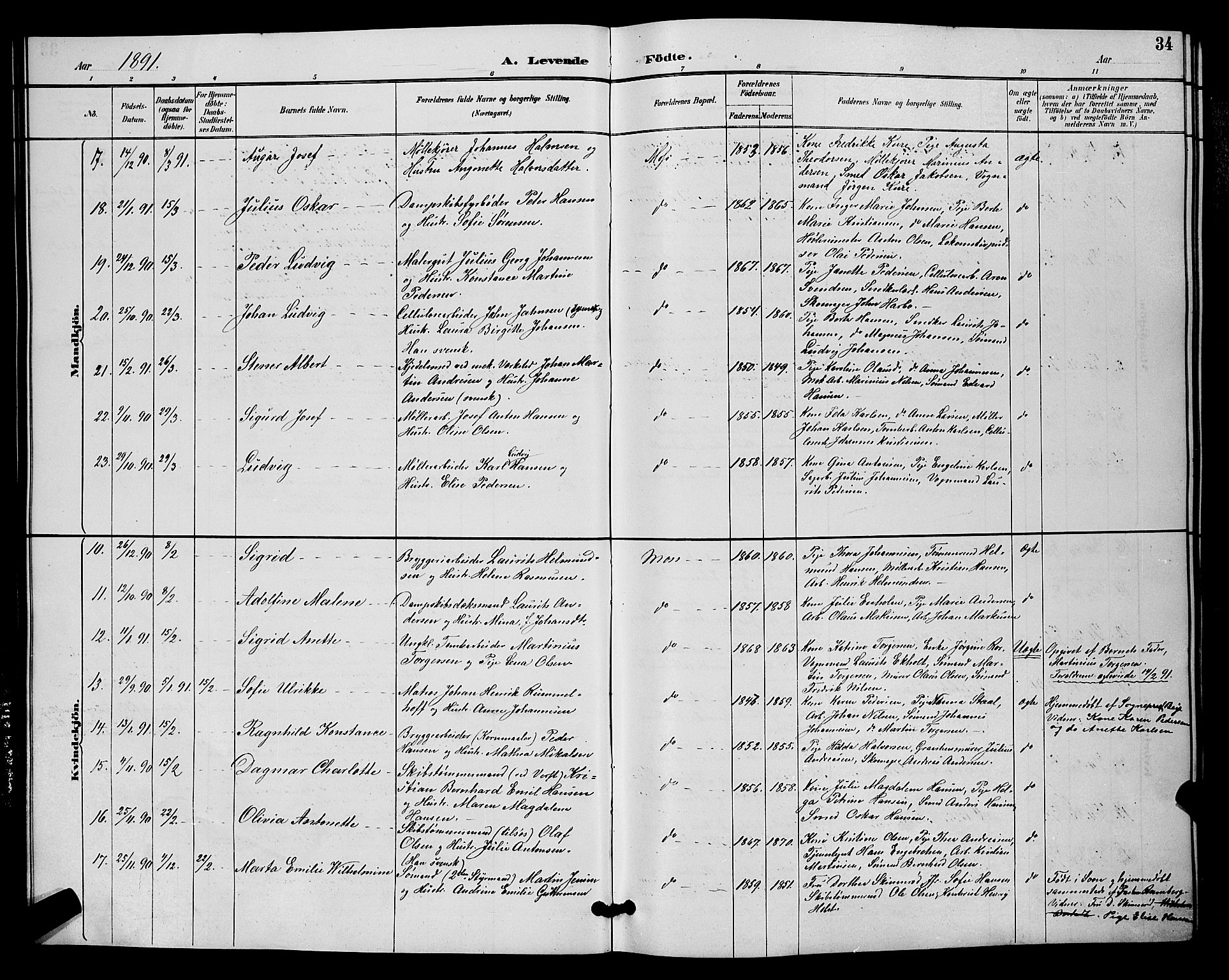 Moss prestekontor Kirkebøker, AV/SAO-A-2003/G/Ga/L0006: Parish register (copy) no. I 6, 1889-1900, p. 34