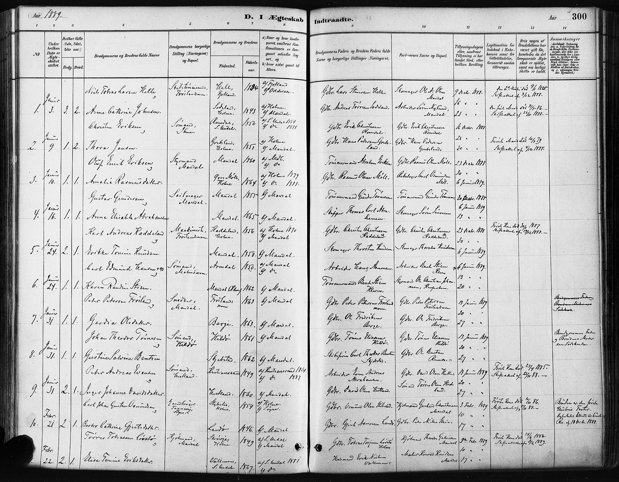 Mandal sokneprestkontor, SAK/1111-0030/F/Fa/Faa/L0016: Parish register (official) no. A 16, 1880-1890, p. 300