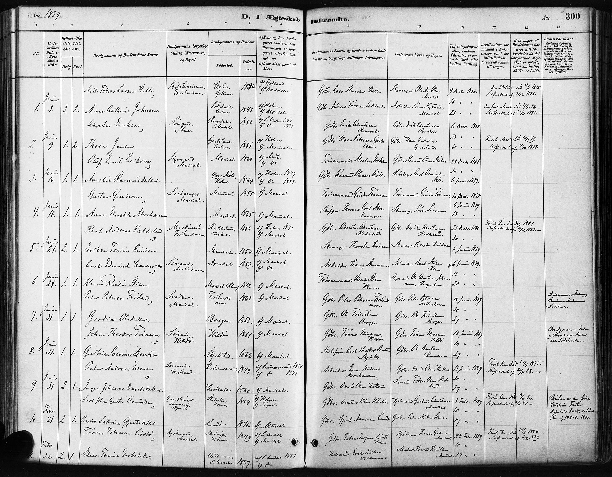 Mandal sokneprestkontor, AV/SAK-1111-0030/F/Fa/Faa/L0016: Parish register (official) no. A 16, 1880-1890, p. 300