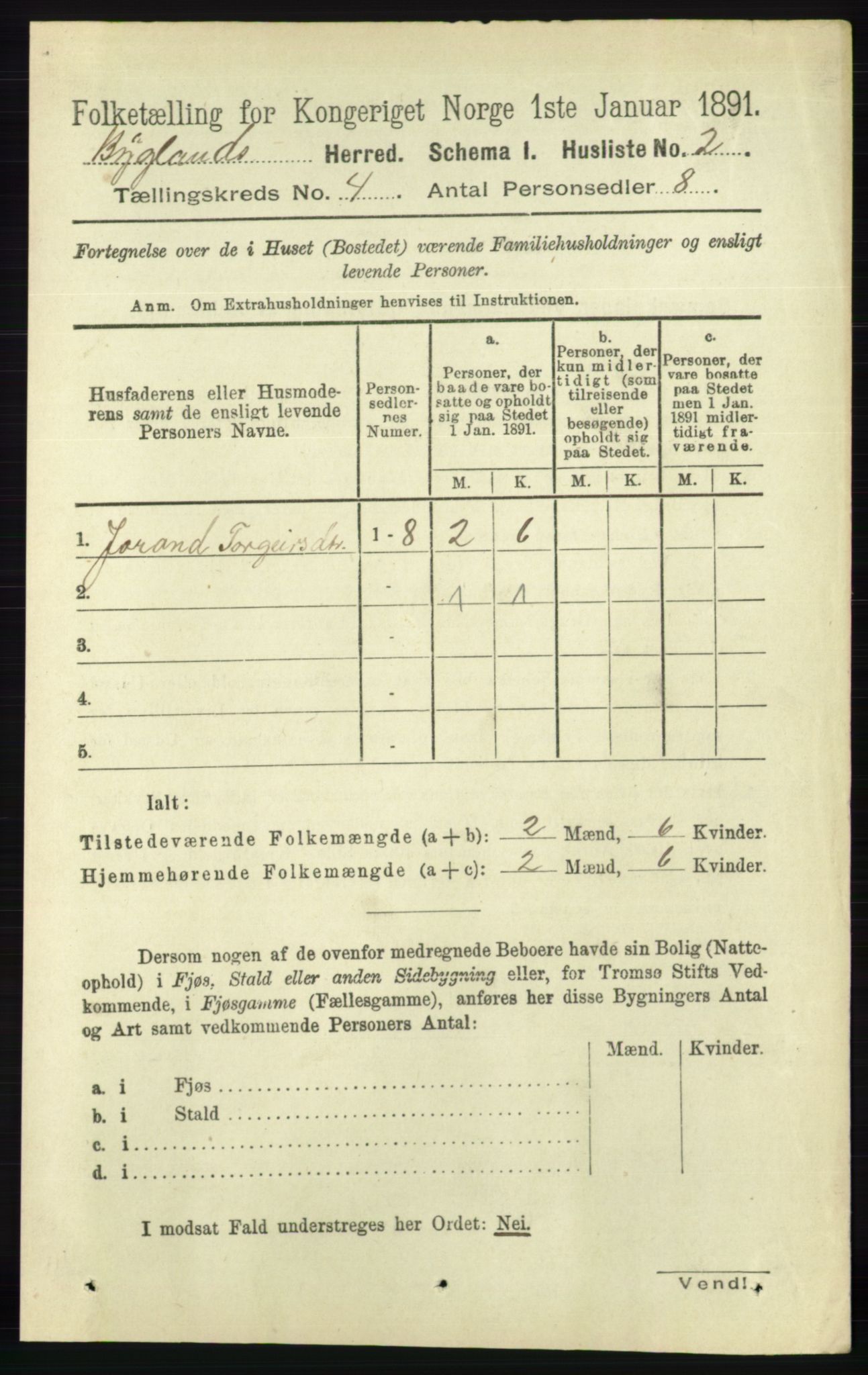 RA, 1891 census for 0938 Bygland, 1891, p. 830