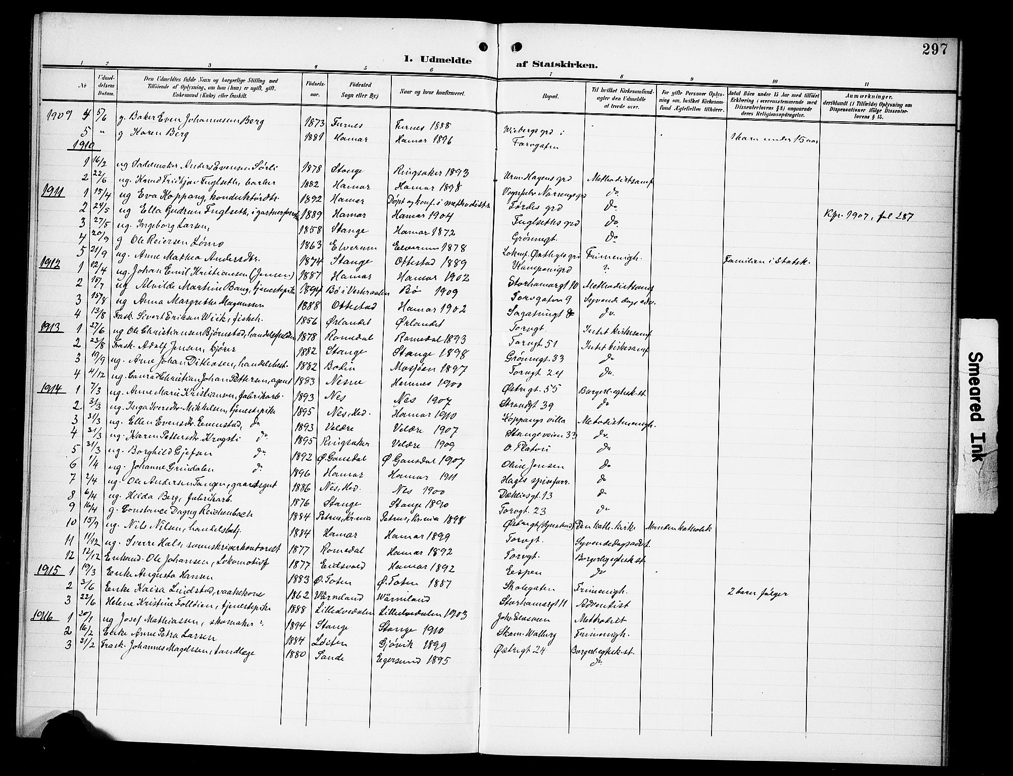 Hamar prestekontor, SAH/DOMPH-002/H/Ha/Hab/L0002: Parish register (copy) no. 2, 1899-1929, p. 297