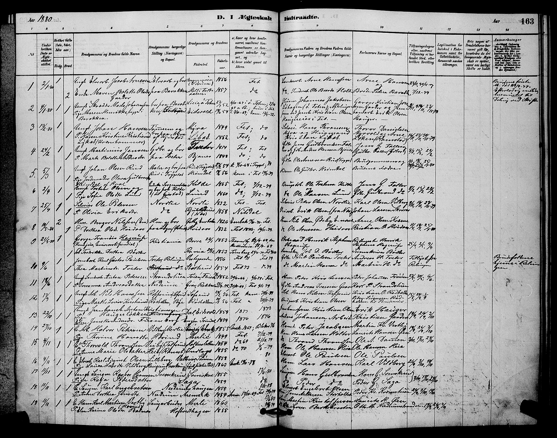 Fet prestekontor Kirkebøker, AV/SAO-A-10370a/G/Ga/L0006: Parish register (copy) no. I 6, 1878-1891, p. 163