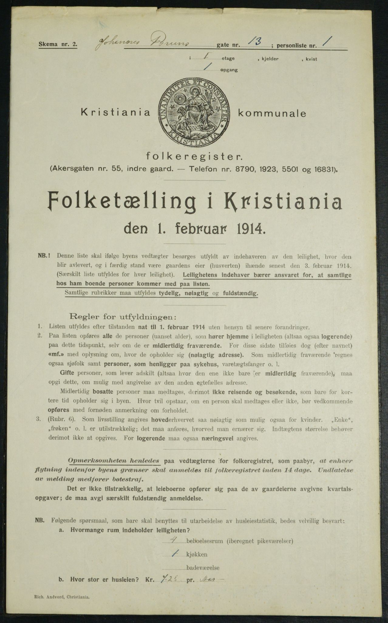 OBA, Municipal Census 1914 for Kristiania, 1914, p. 47155