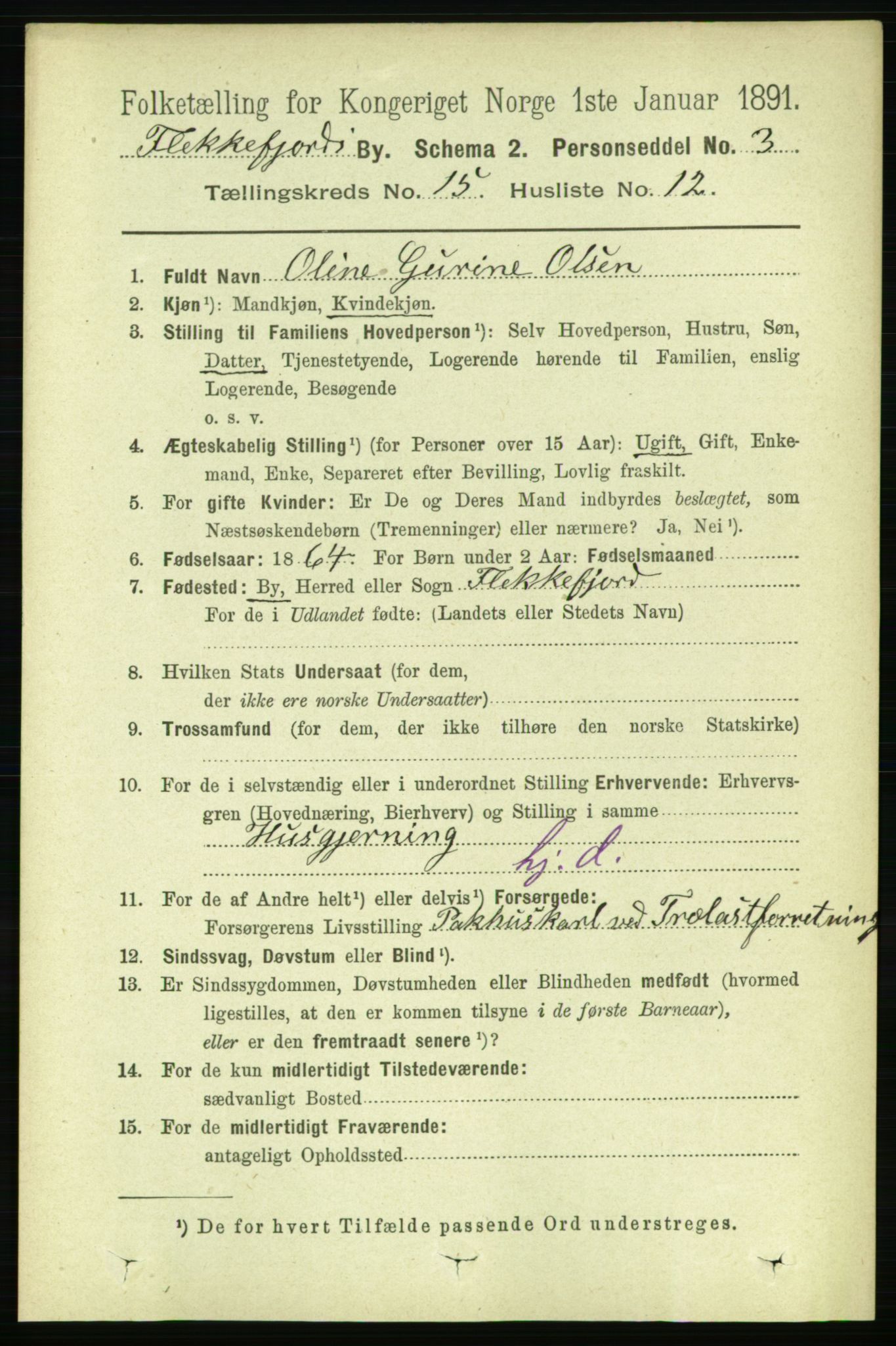 RA, 1891 census for 1004 Flekkefjord, 1891, p. 1995