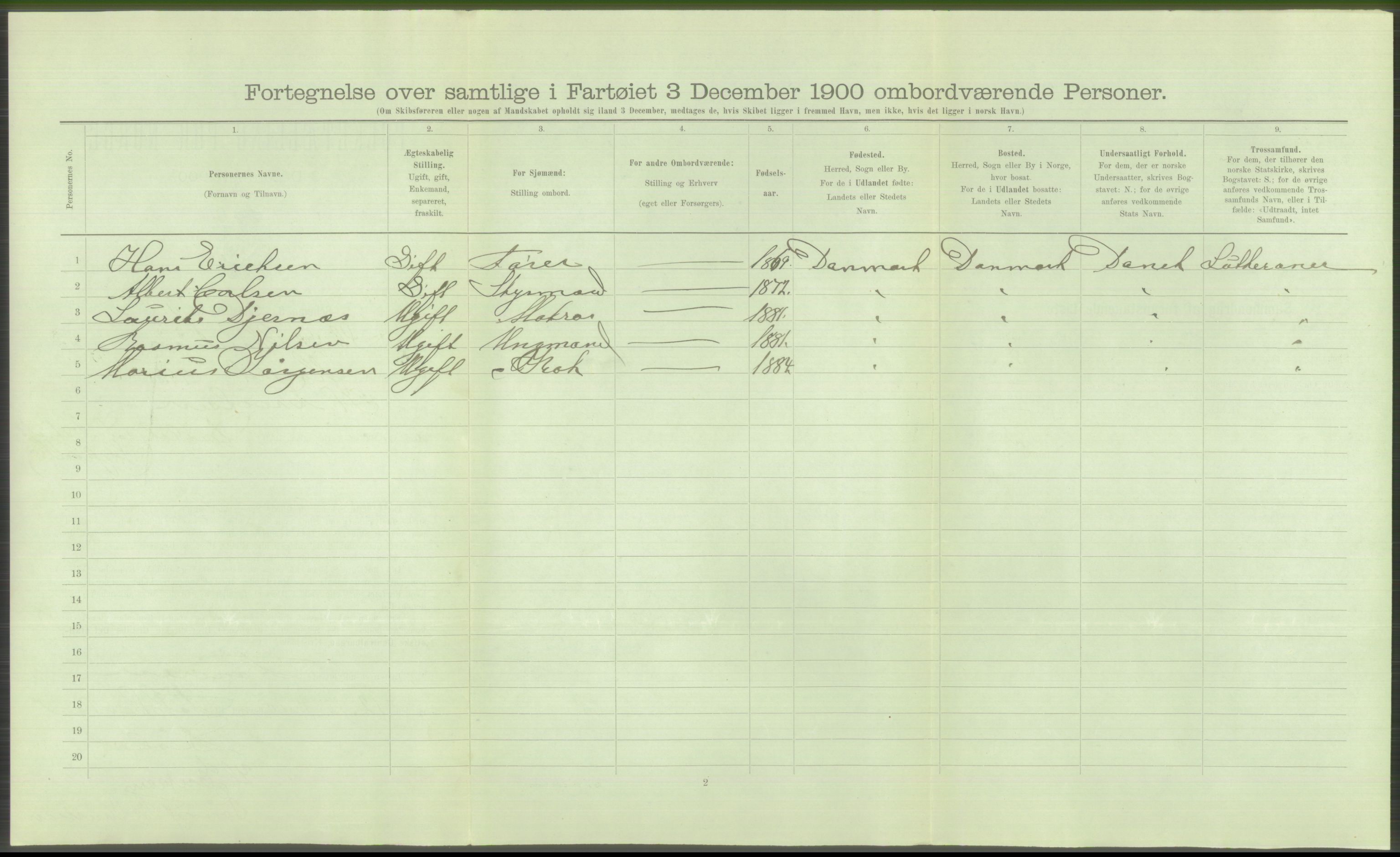 RA, 1900 Census - ship lists from ships in Norwegian harbours, harbours abroad and at sea, 1900, p. 154