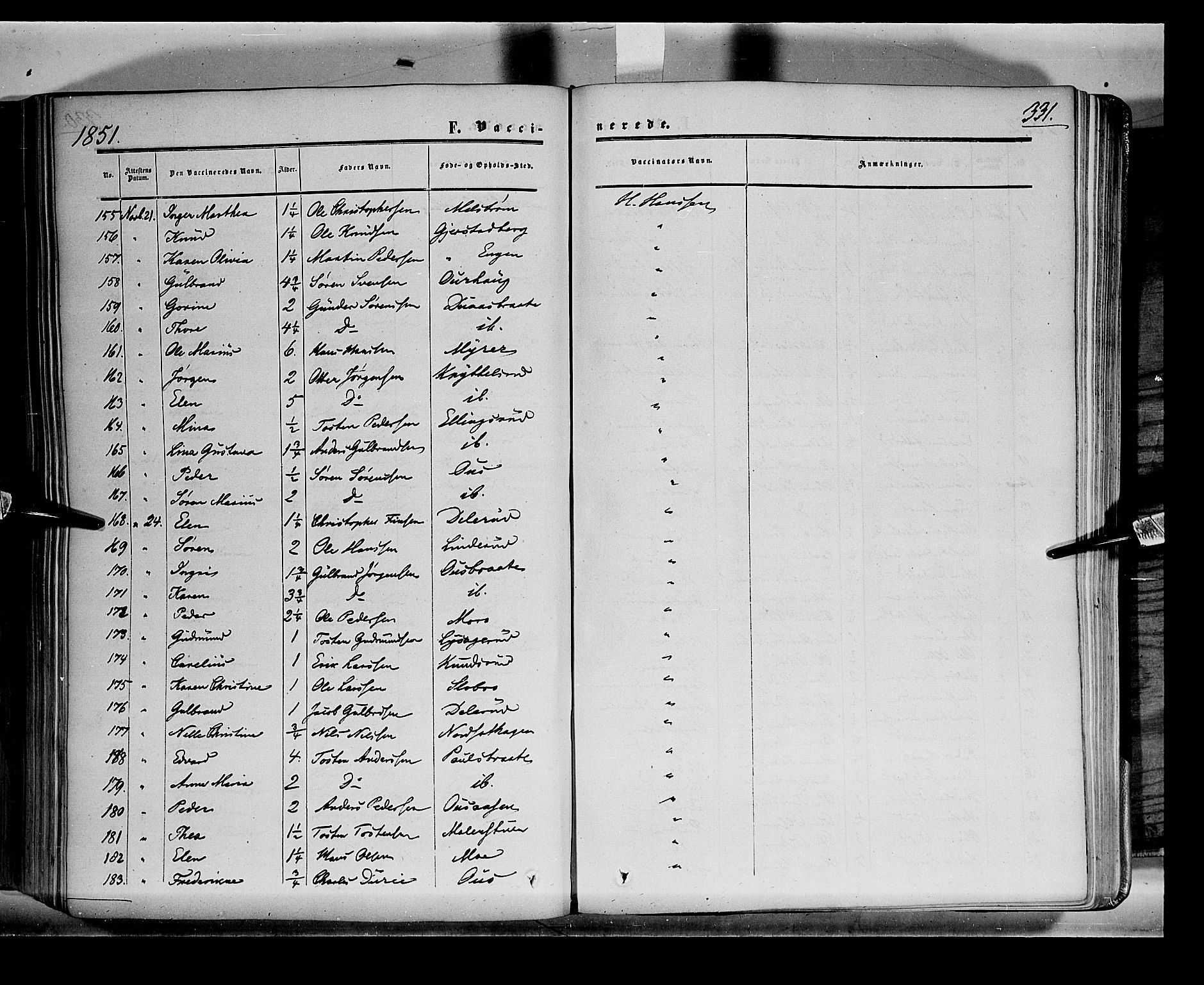 Sør-Odal prestekontor, AV/SAH-PREST-030/H/Ha/Haa/L0001: Parish register (official) no. 1, 1849-1859, p. 331