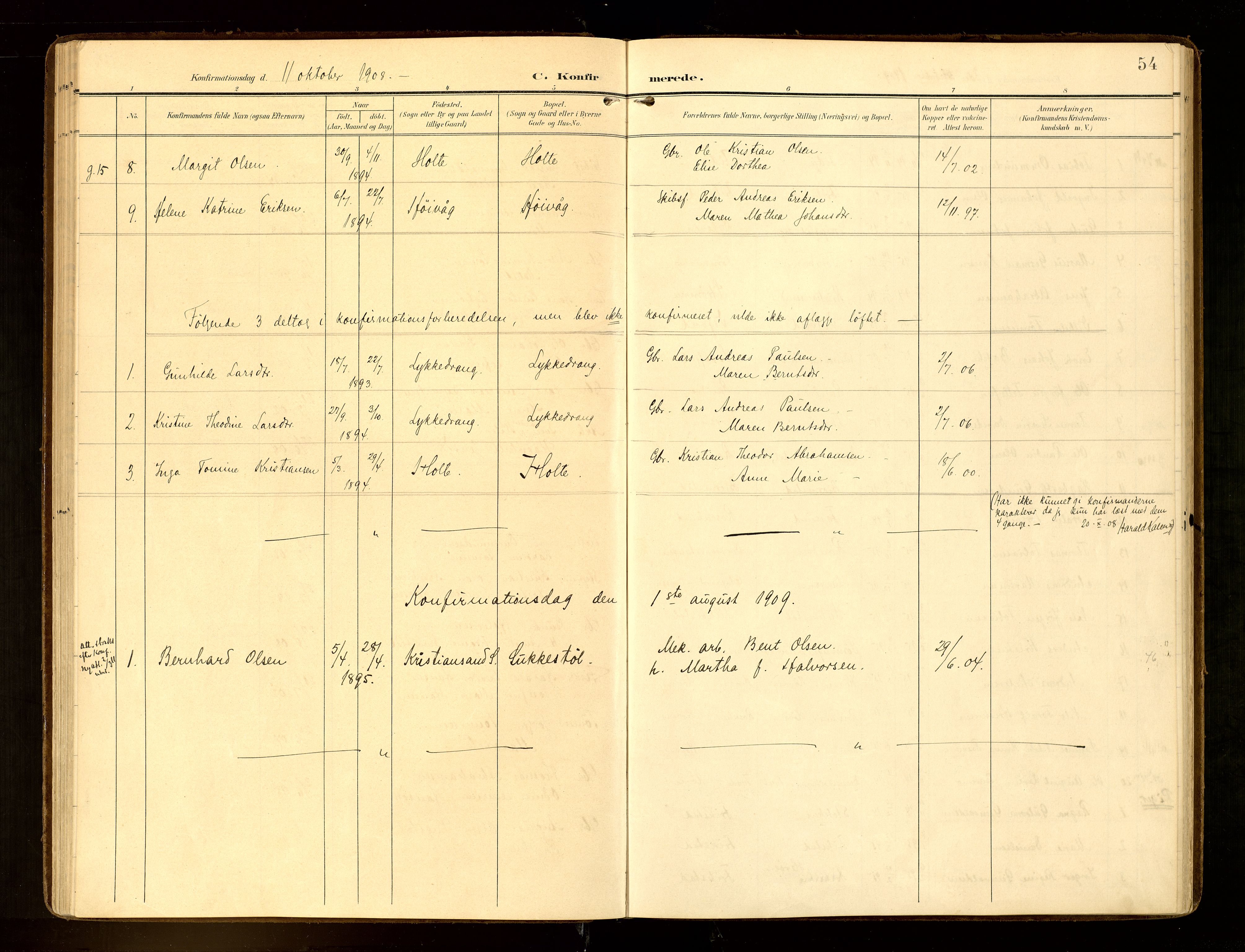 Oddernes sokneprestkontor, AV/SAK-1111-0033/F/Fa/Fab/L0003: Parish register (official) no. A 3, 1903-1916, p. 54