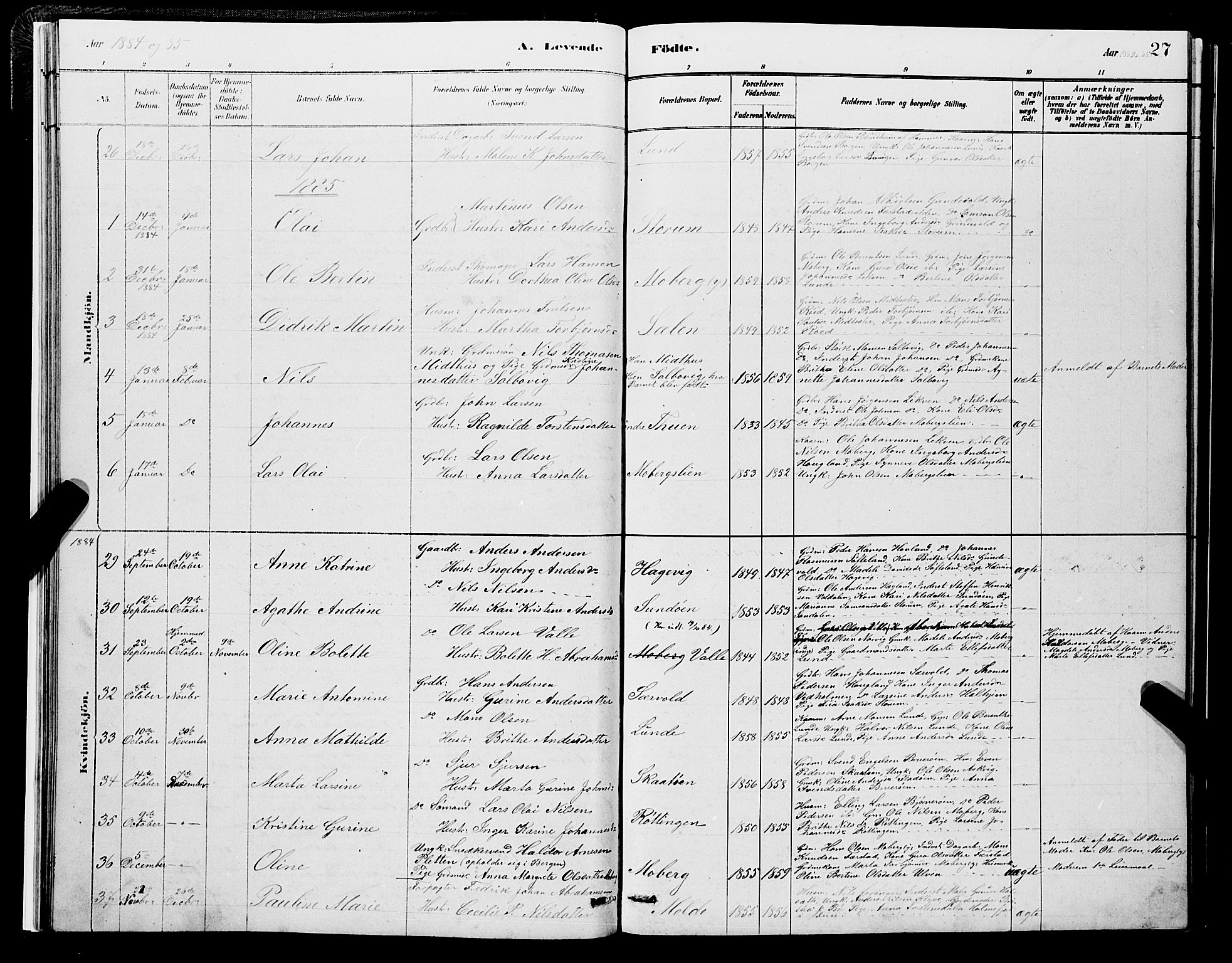 Os sokneprestembete, SAB/A-99929: Parish register (copy) no. A 2, 1880-1896, p. 27