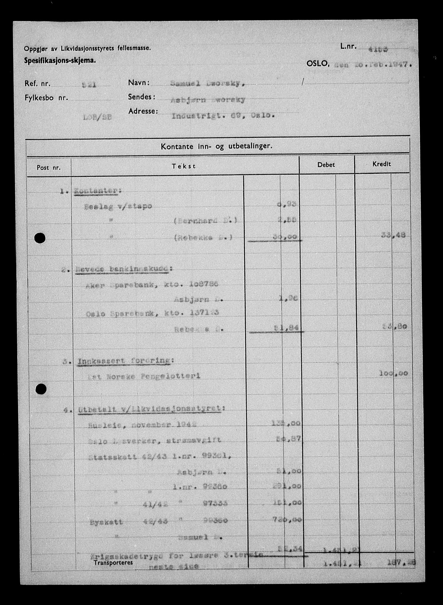 Justisdepartementet, Tilbakeføringskontoret for inndratte formuer, AV/RA-S-1564/H/Hc/Hcc/L0932: --, 1945-1947, p. 97