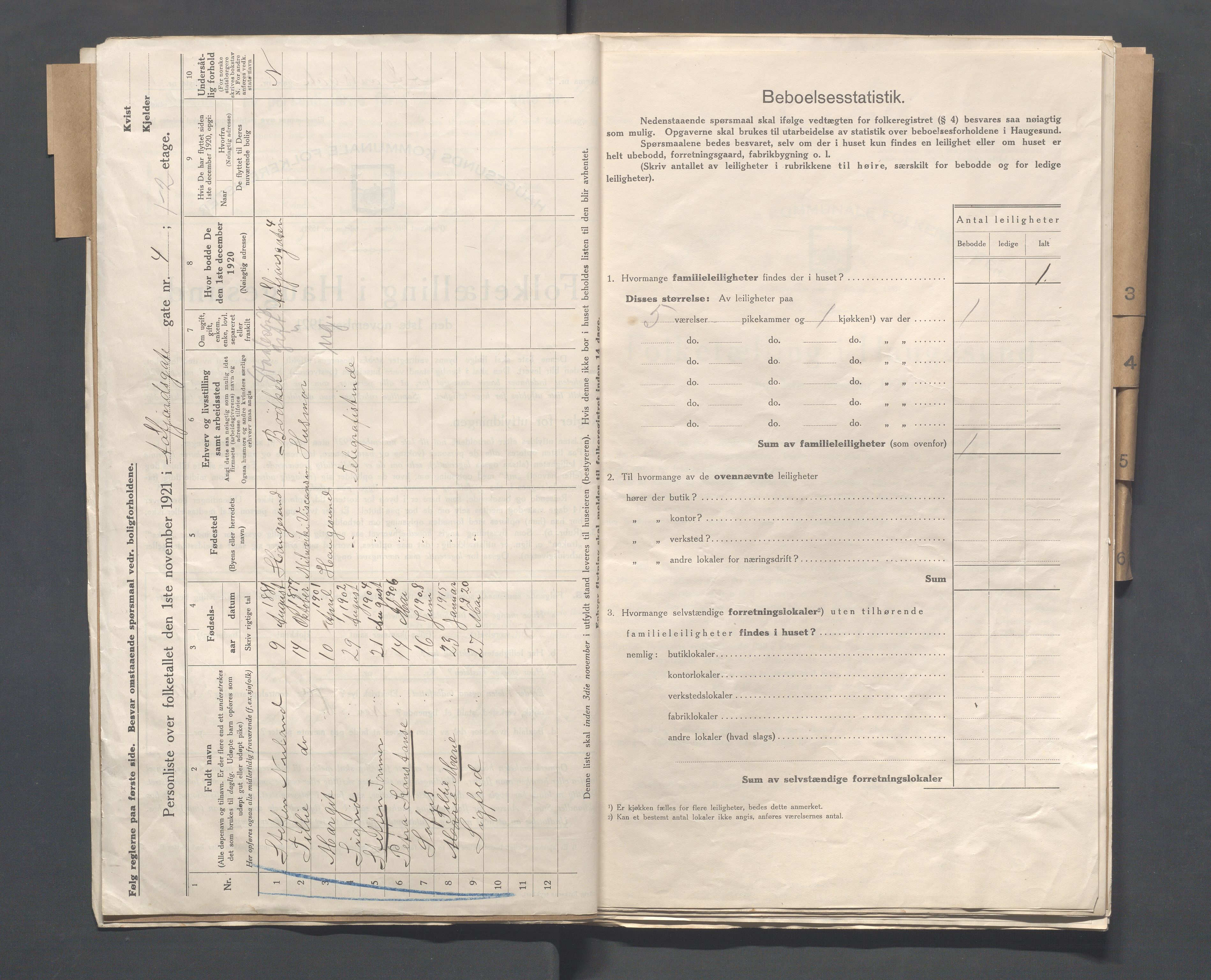 IKAR, Local census 1.11.1921 for Haugesund, 1921, p. 8