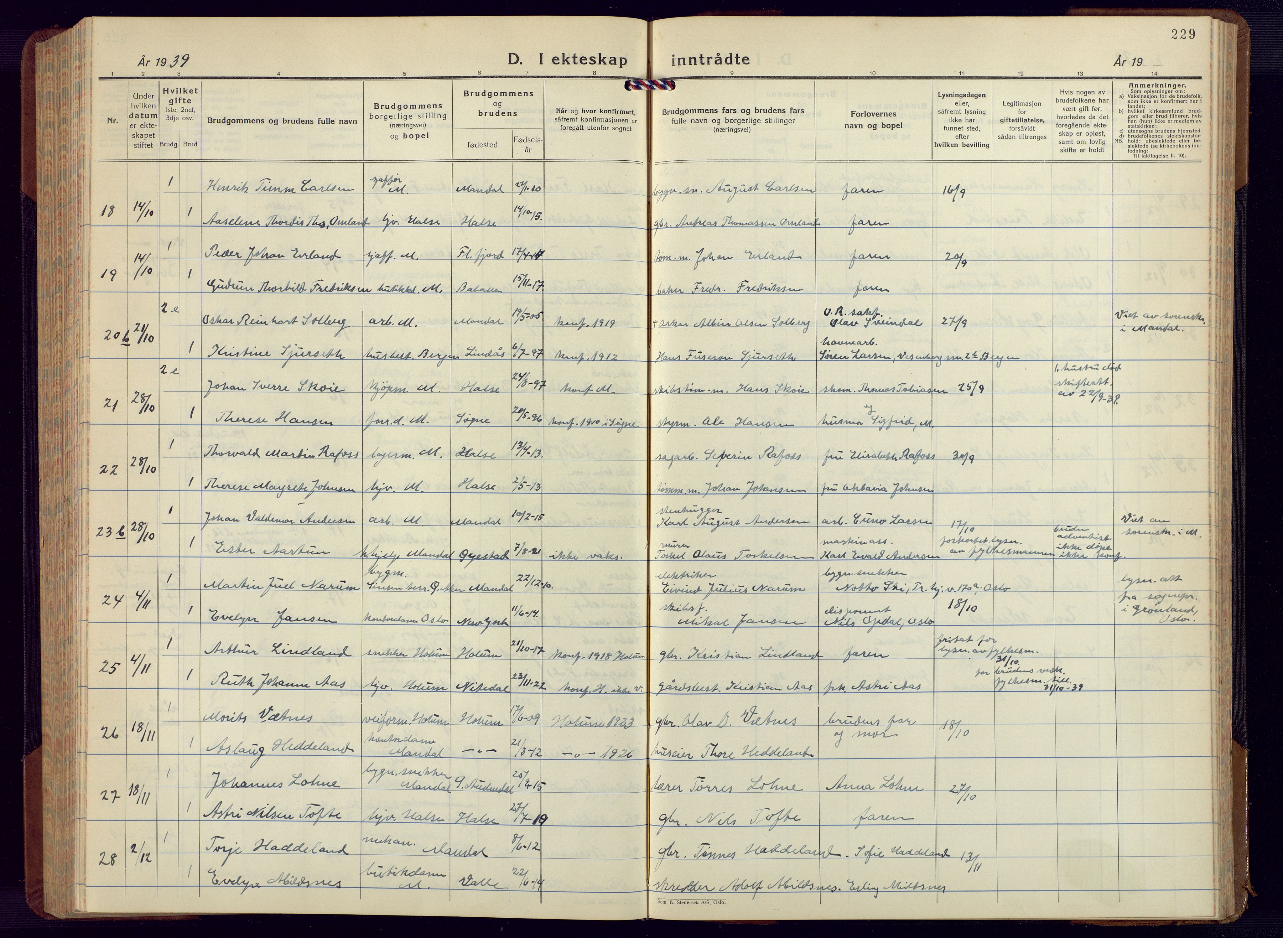 Mandal sokneprestkontor, AV/SAK-1111-0030/F/Fb/Fbc/L0002: Parish register (copy) no. B 2, 1931-1949, p. 229