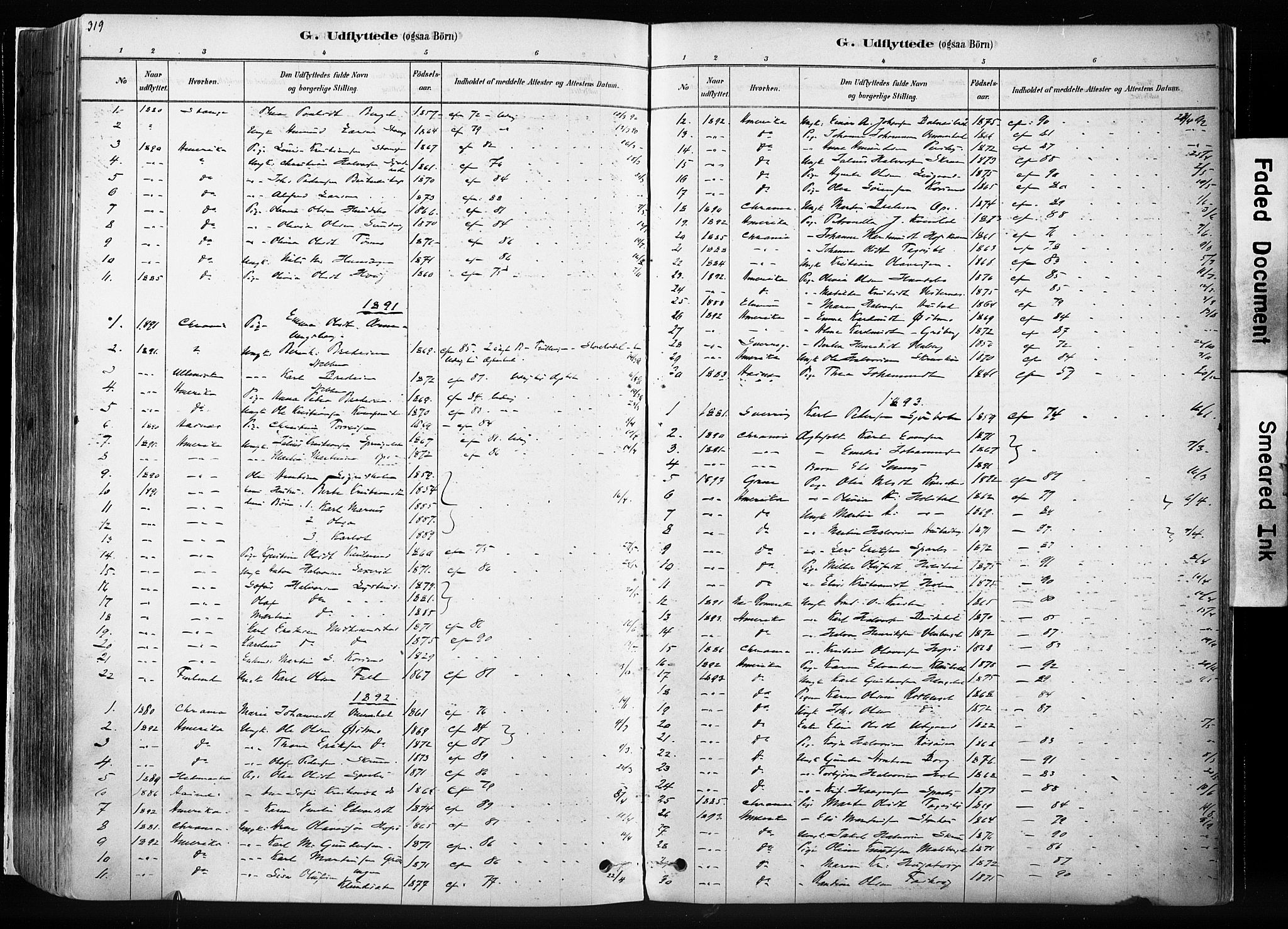 Hof prestekontor, SAH/PREST-038/H/Ha/Haa/L0010: Parish register (official) no. 10, 1878-1909, p. 319