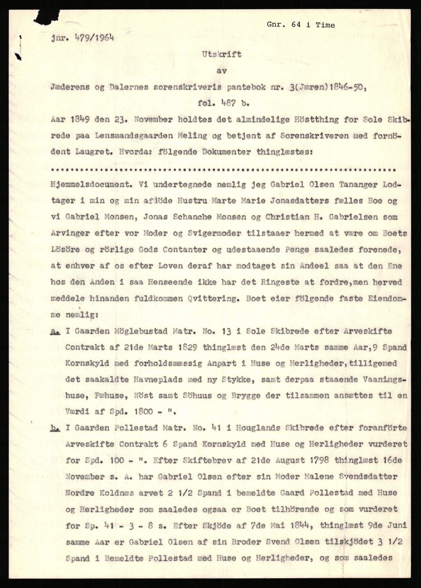 Statsarkivet i Stavanger, SAST/A-101971/03/Y/Yj/L0027: Avskrifter sortert etter gårdsnavn: Gravdal - Grøtteland, 1750-1930, p. 332