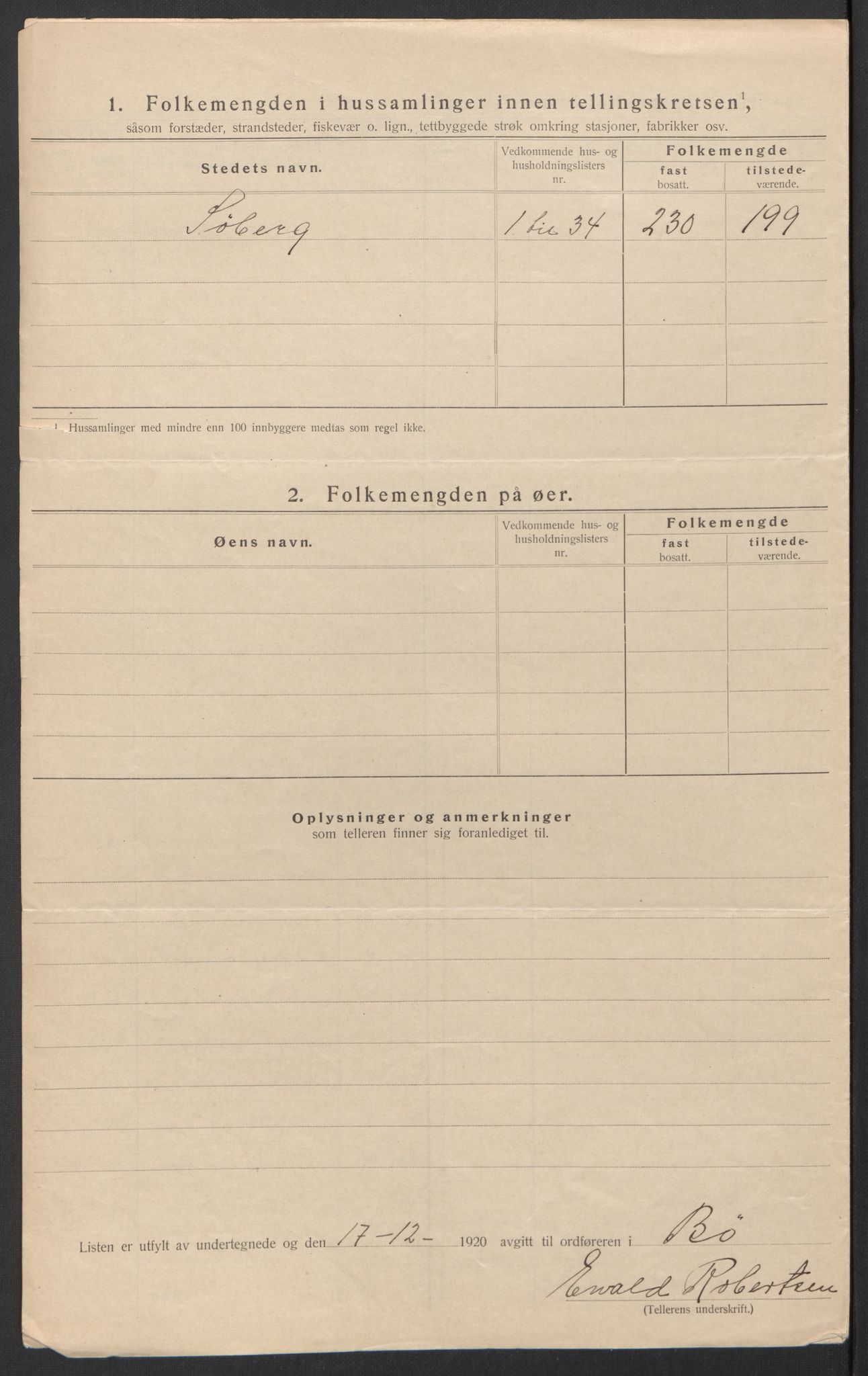 SAT, 1920 census for Bø, 1920, p. 36