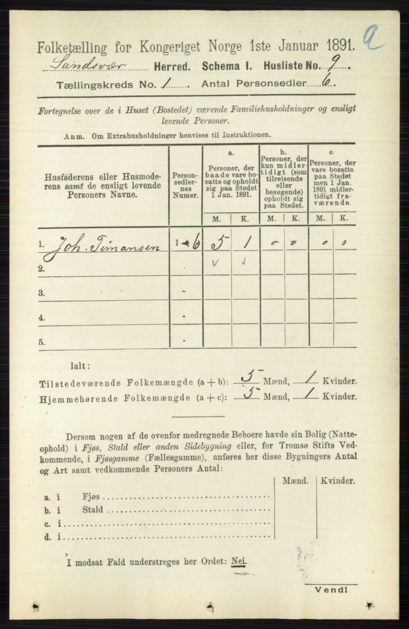 RA, 1891 census for 0629 Sandsvær, 1891, p. 50