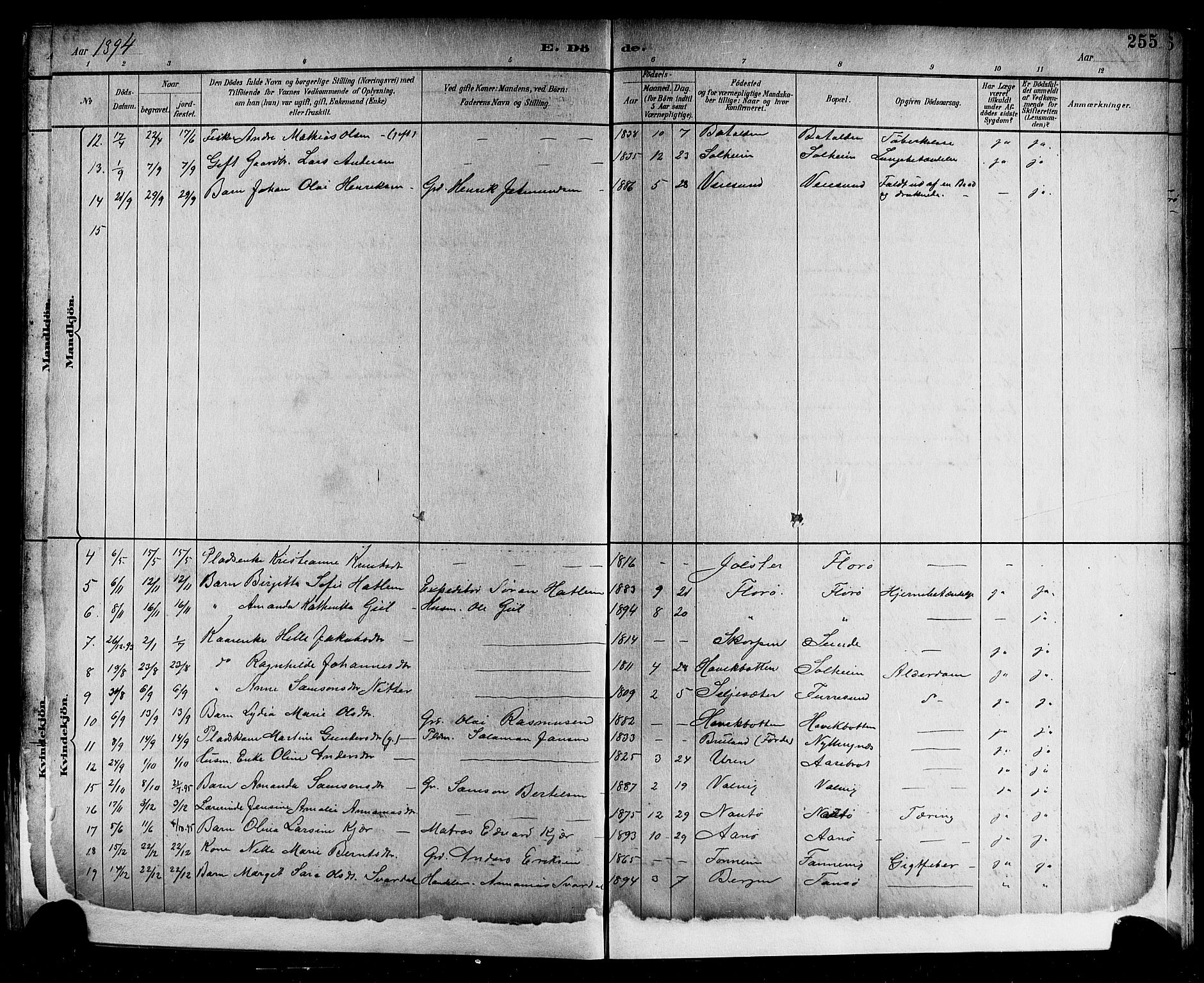 Kinn sokneprestembete, SAB/A-80801/H/Hab/Haba/L0002: Parish register (copy) no. A 2, 1882-1906, p. 255