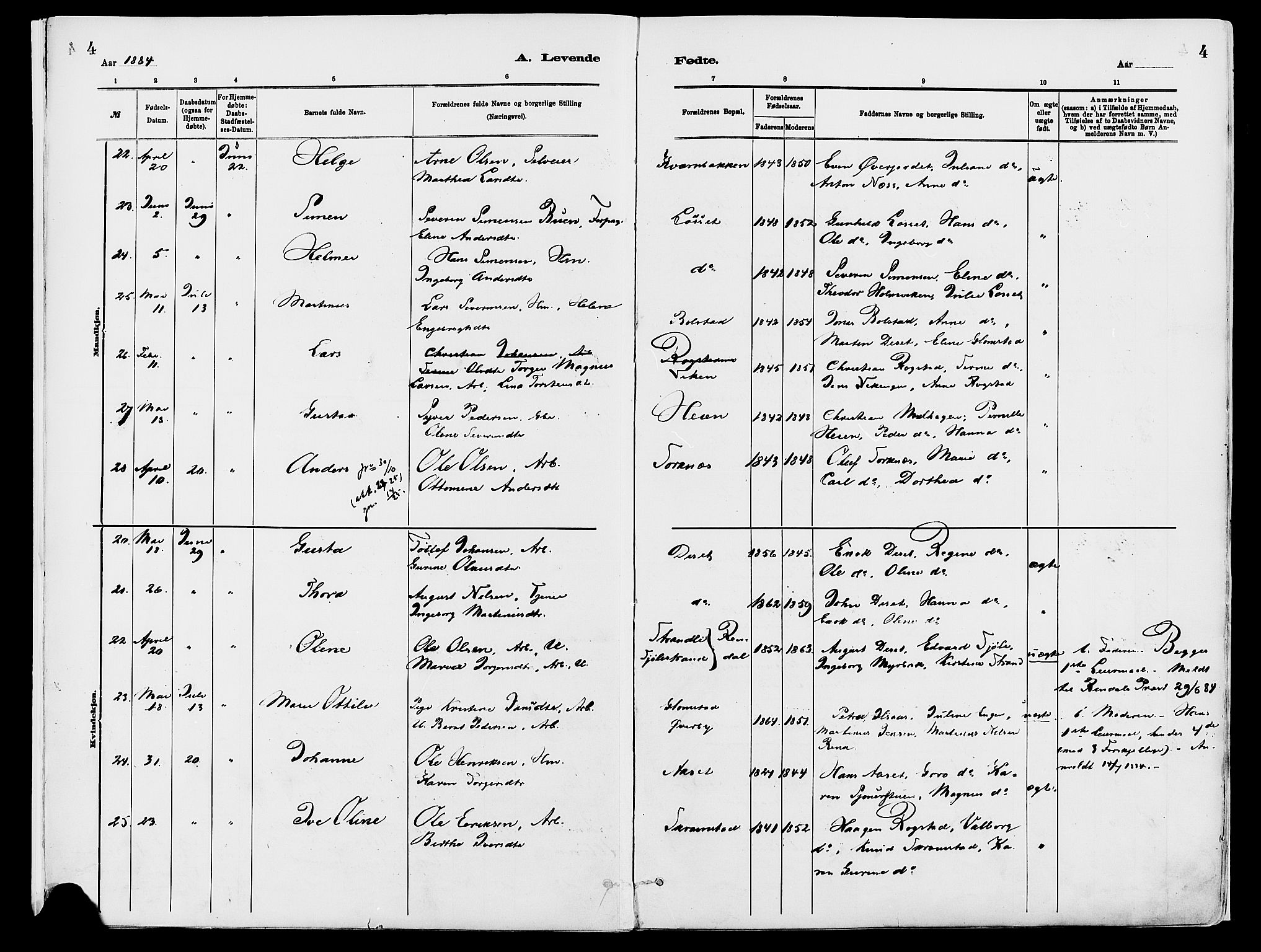 Åmot prestekontor, Hedmark, AV/SAH-PREST-056/H/Ha/Haa/L0010: Parish register (official) no. 10, 1884-1889, p. 4