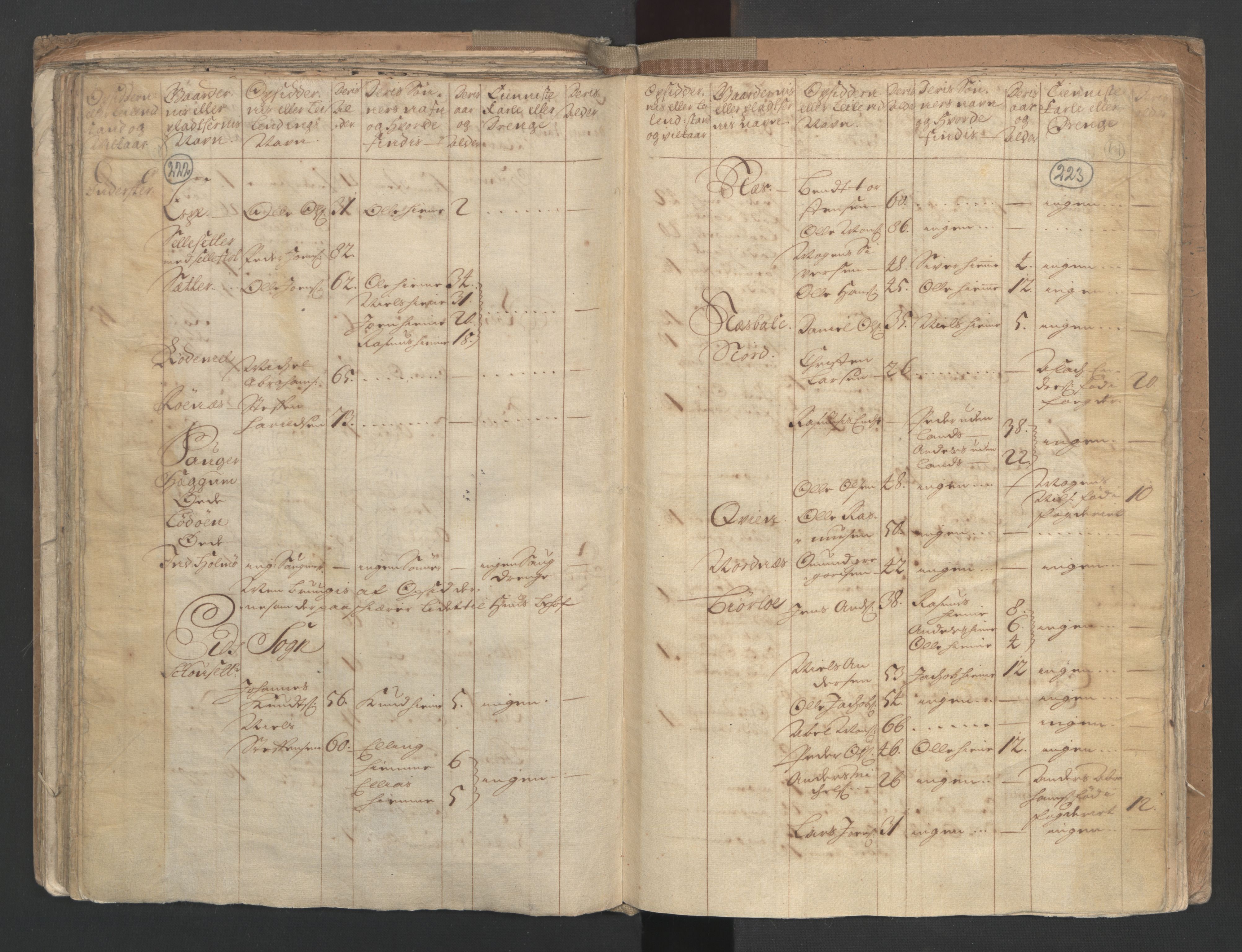 RA, Census (manntall) 1701, no. 9: Sunnfjord fogderi, Nordfjord fogderi and Svanø birk, 1701, p. 222-223