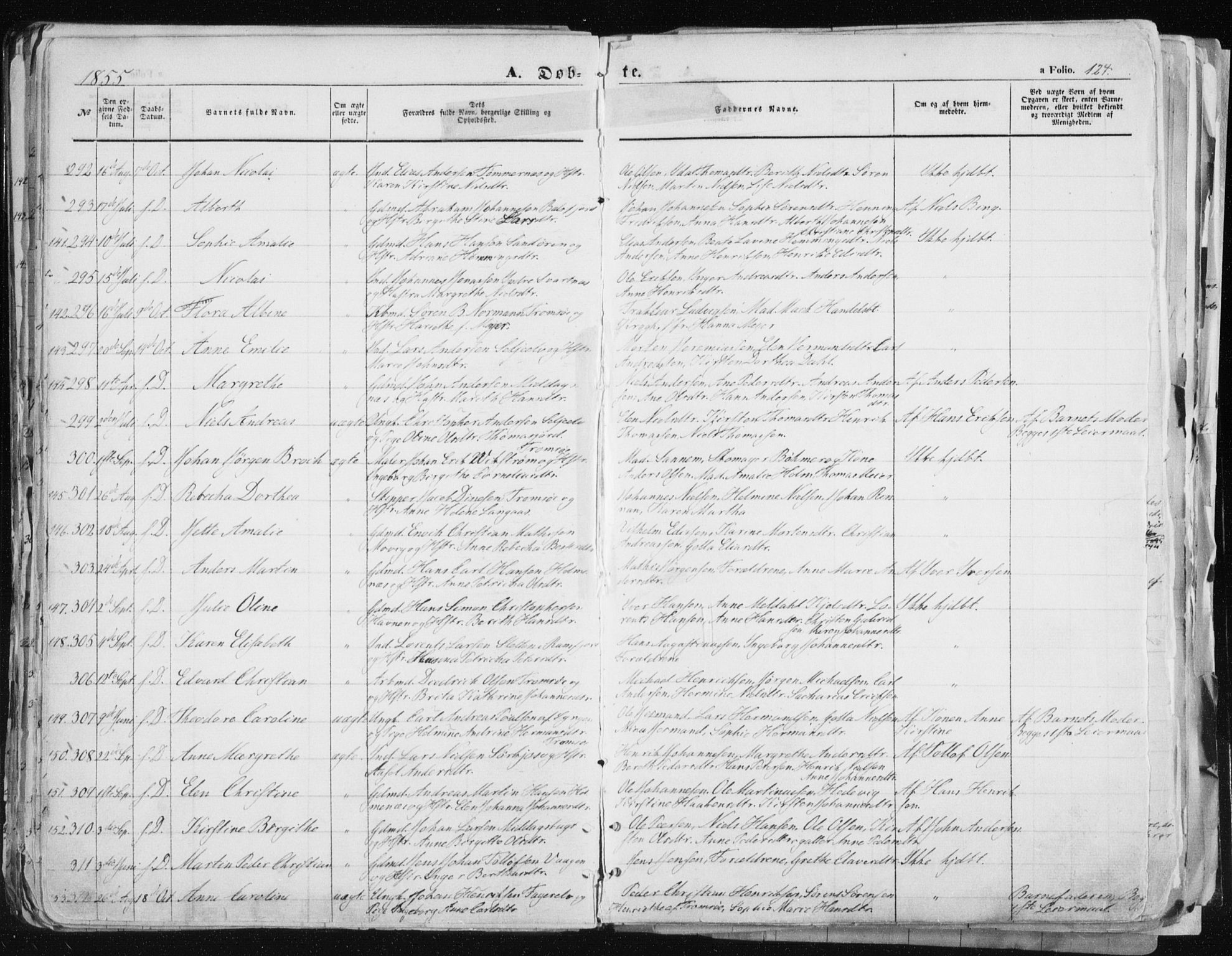 Tromsø sokneprestkontor/stiftsprosti/domprosti, SATØ/S-1343/G/Ga/L0010kirke: Parish register (official) no. 10, 1848-1855, p. 124